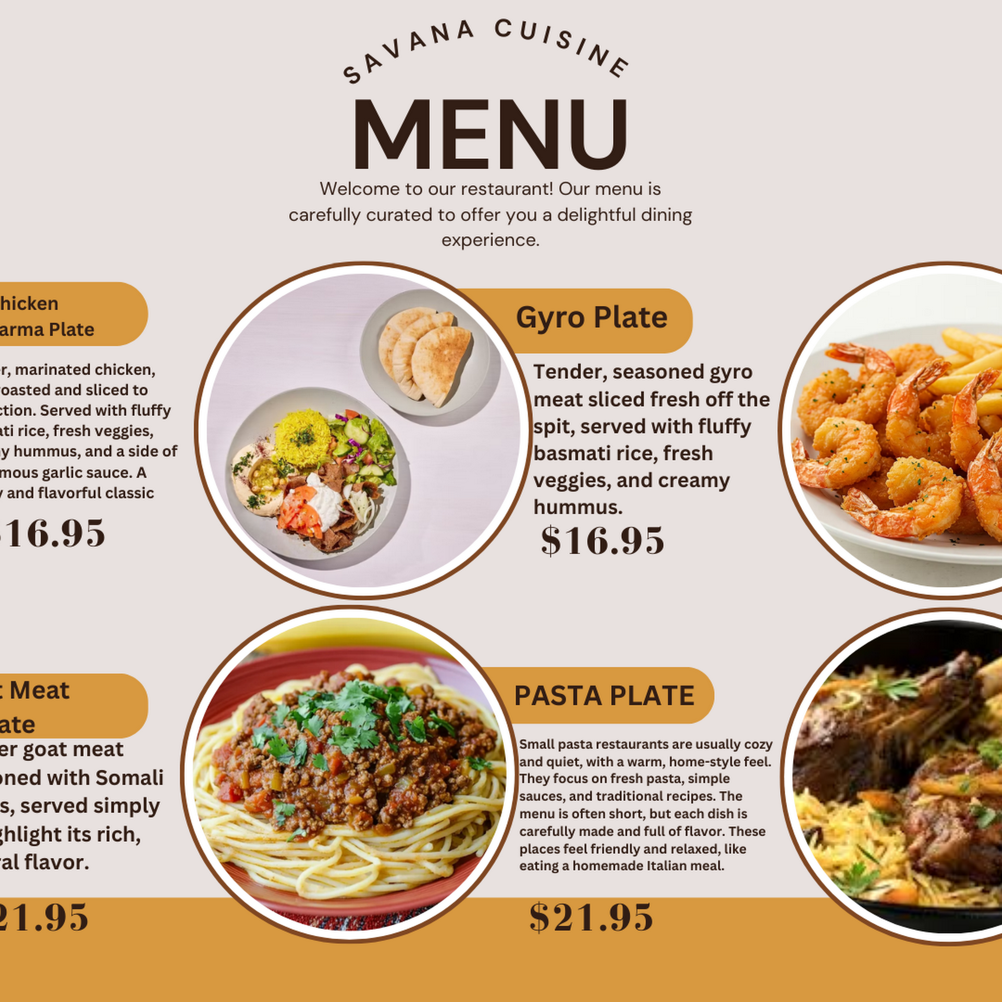 Savana Cuisine Menu