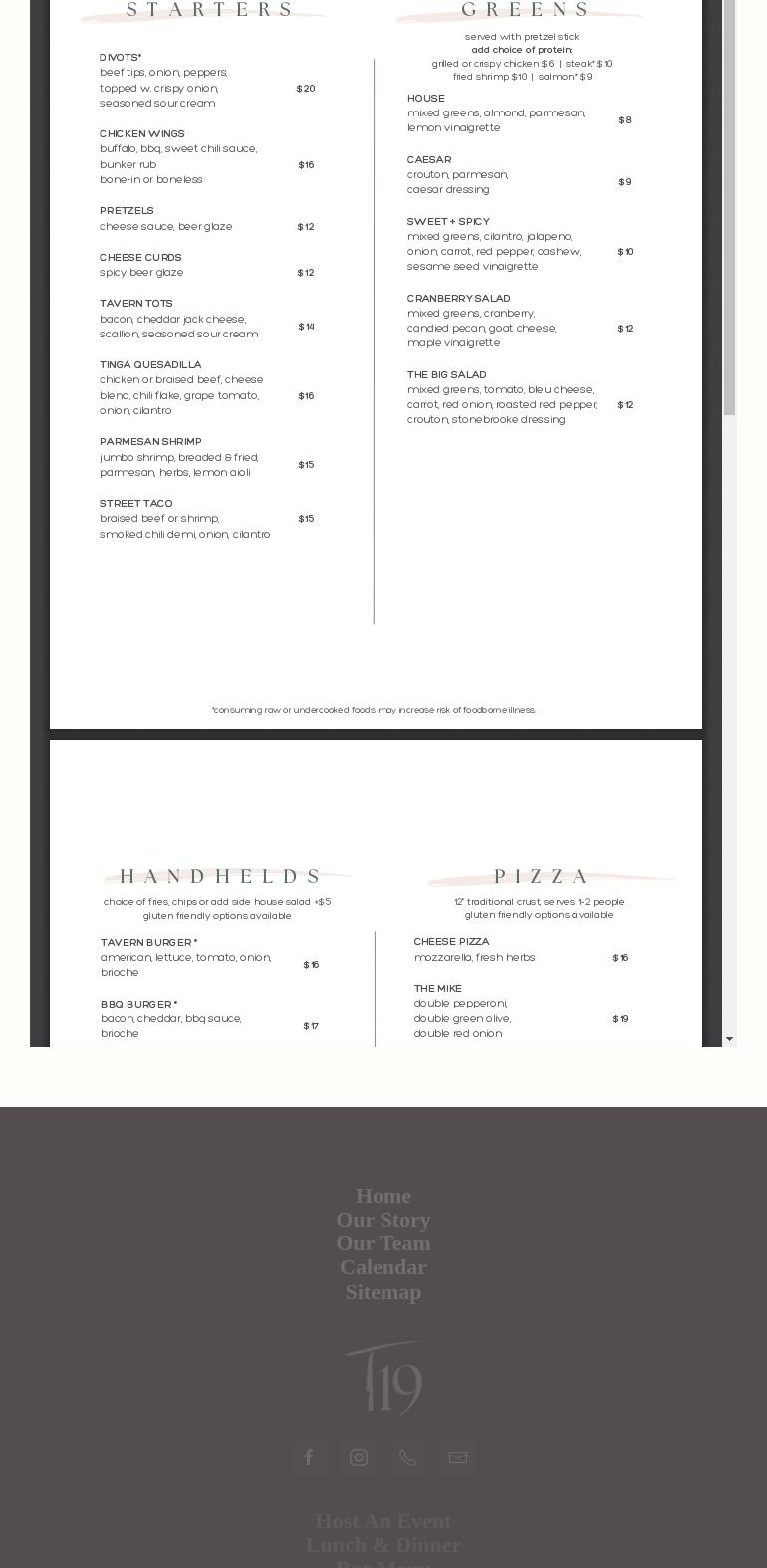 Tavern 19 Menu