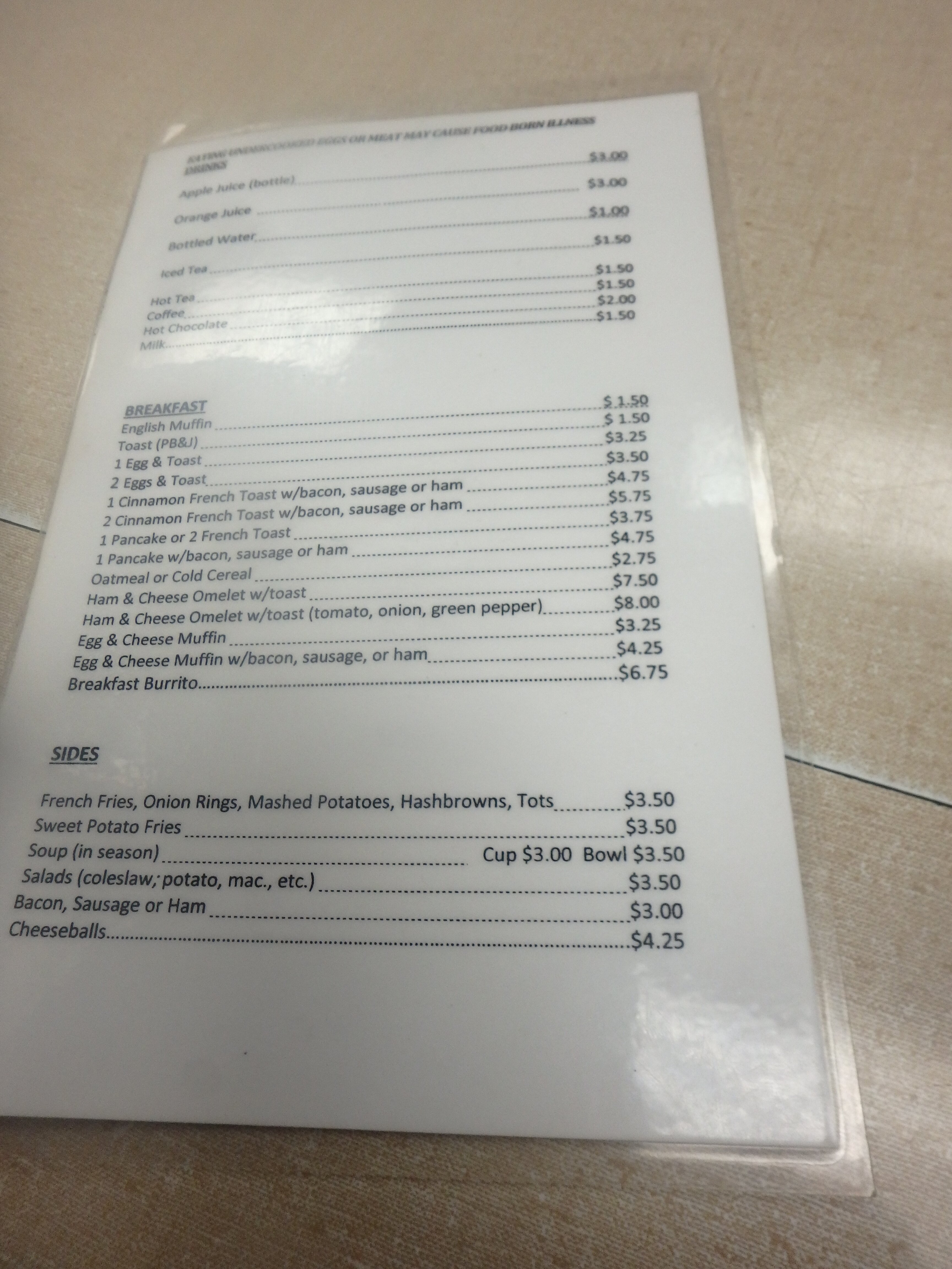 Slayton Bakery Menu