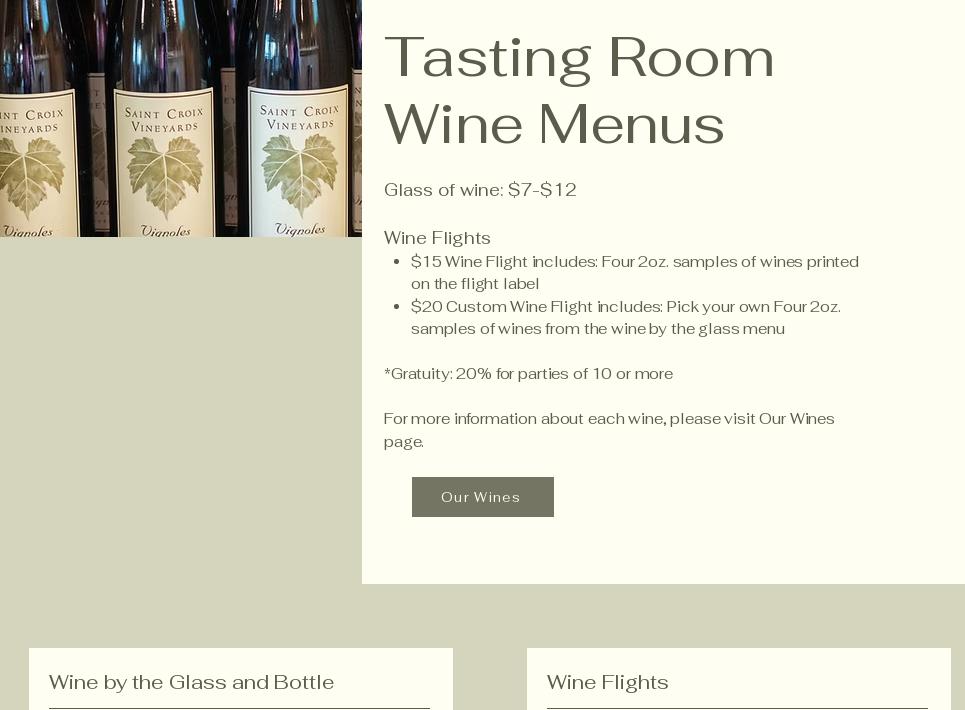 Saint Croix Vineyards Menu