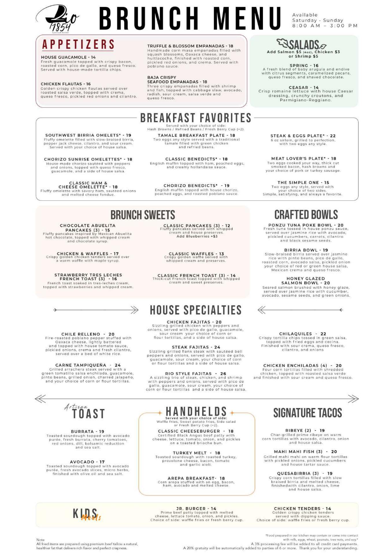 Rio 1854 - Latin Craft Kitchen Menu