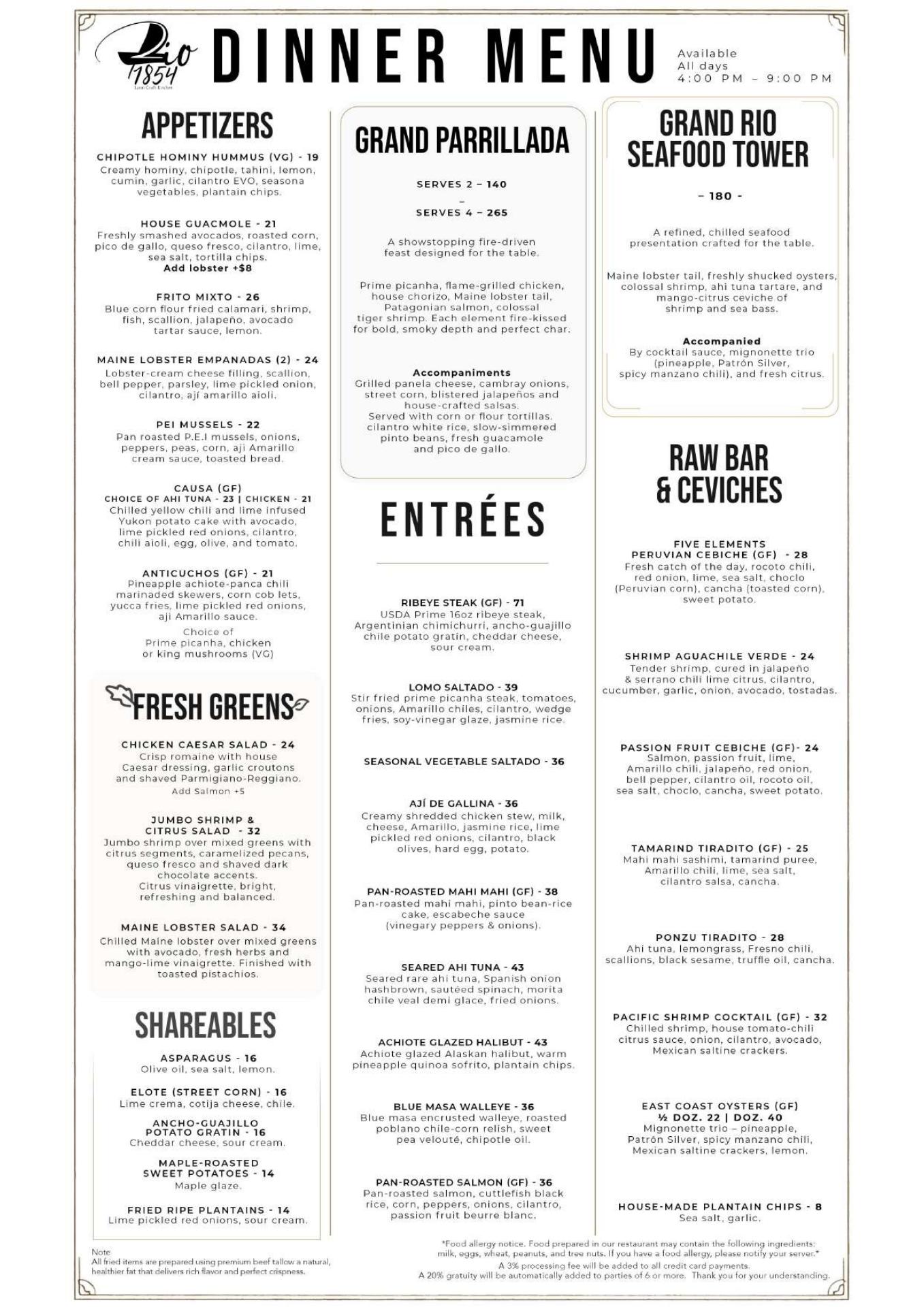 Rio 1854 - Latin Craft Kitchen Menu