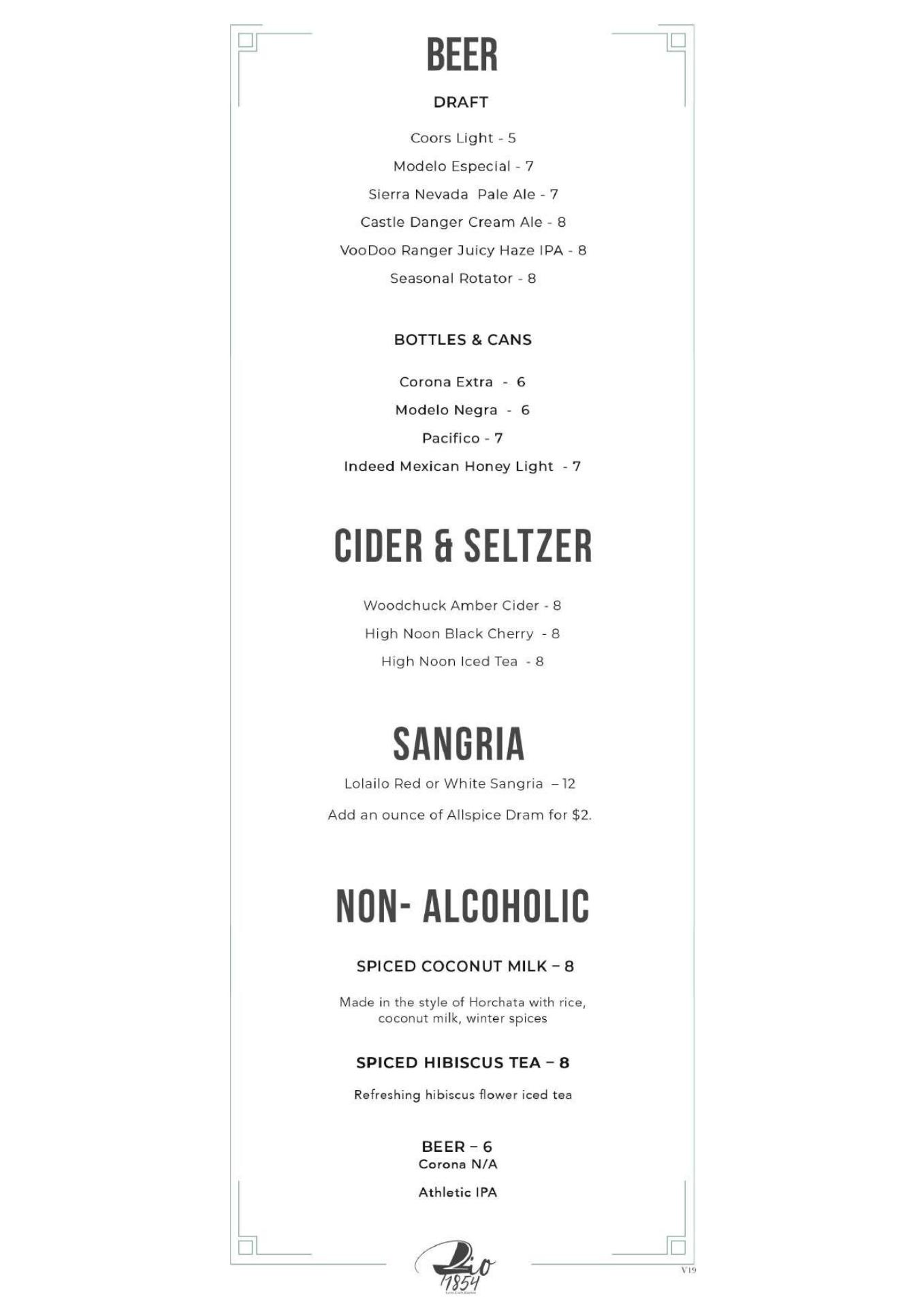 Rio 1854 - Latin Craft Kitchen Menu