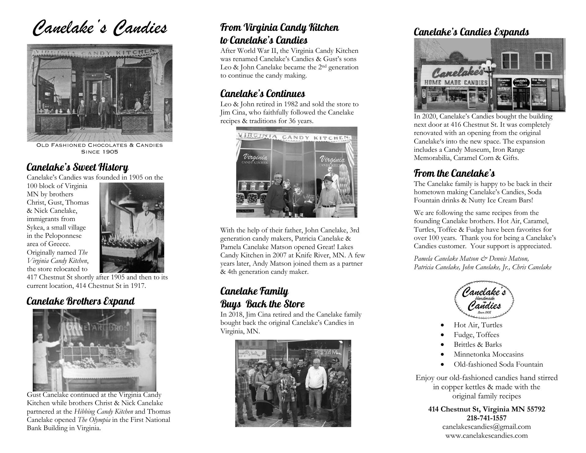 Canelake's Candies Menu