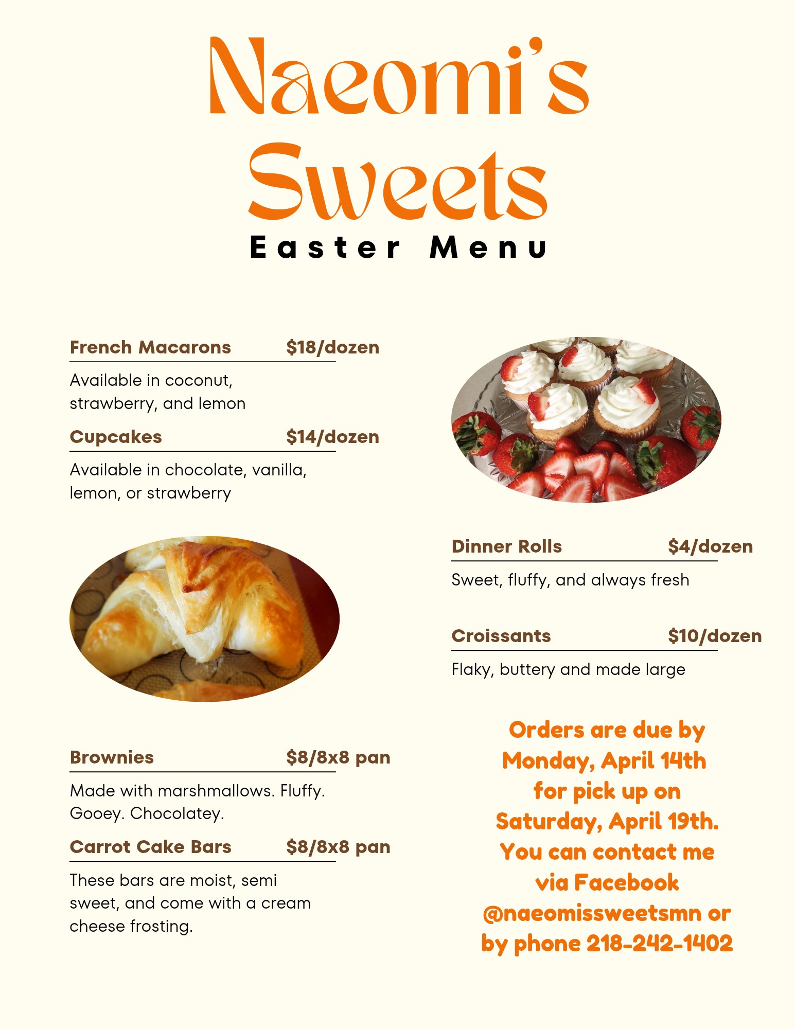 Naeomi's Sweets Menu