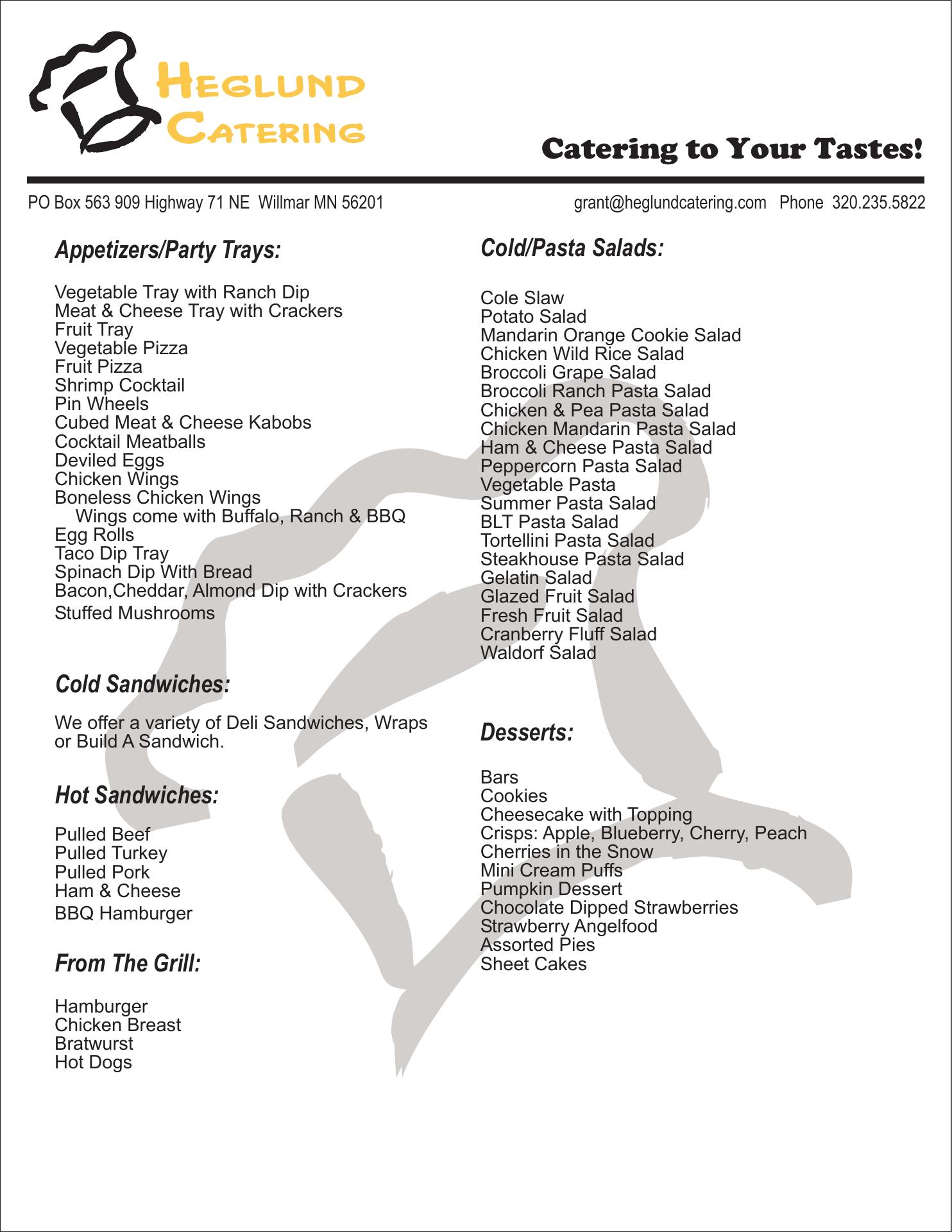 Heglund Catering Menu