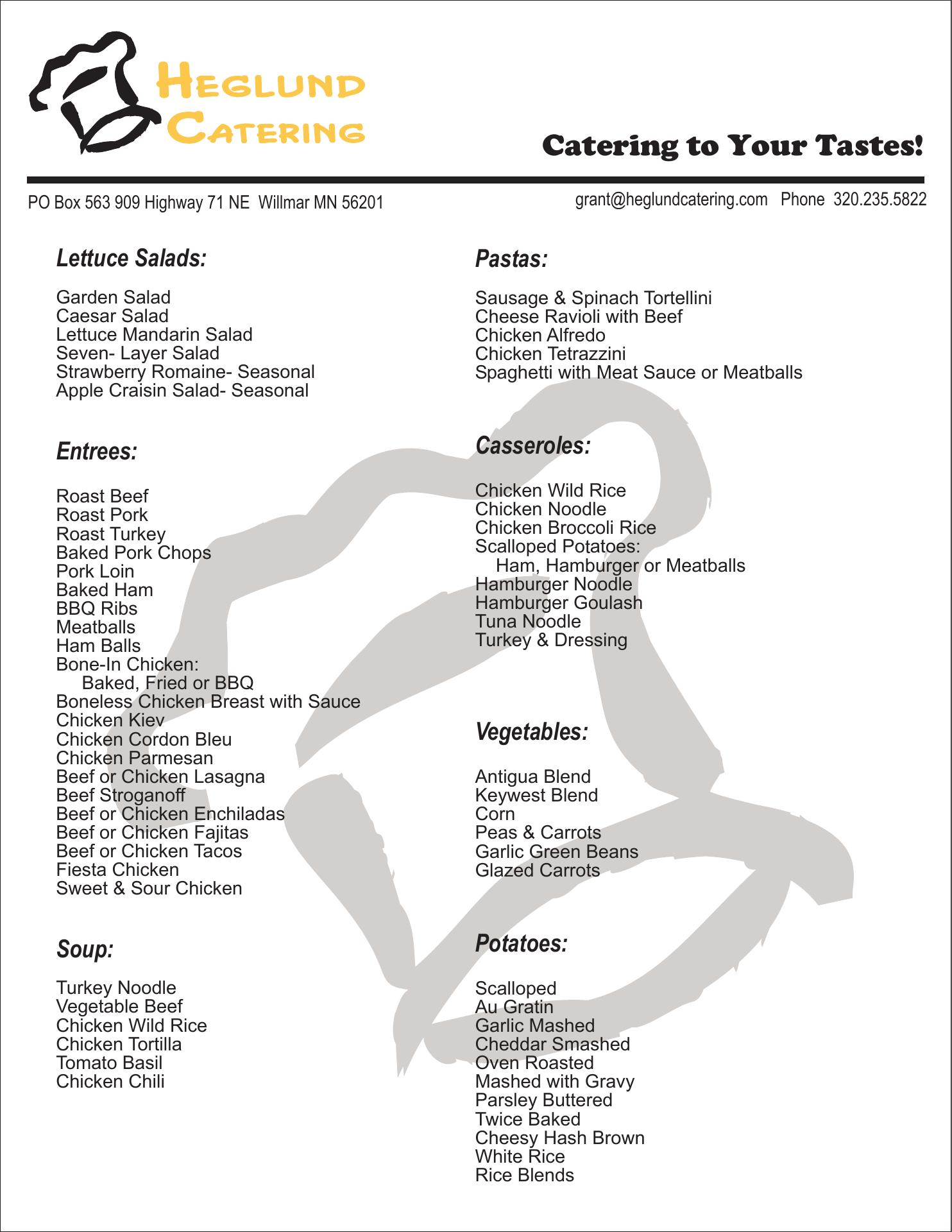 Heglund Catering Menu