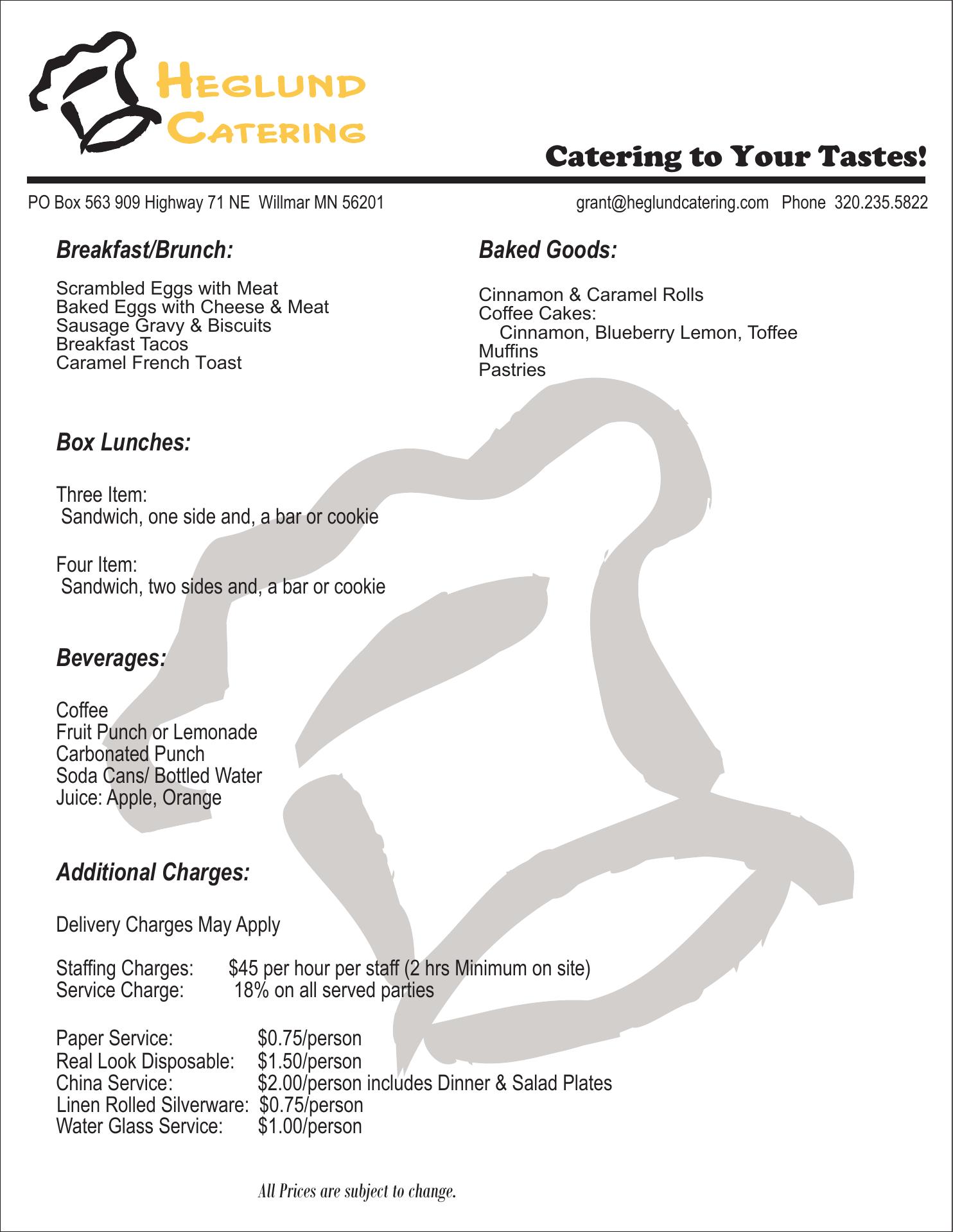 Heglund Catering Menu