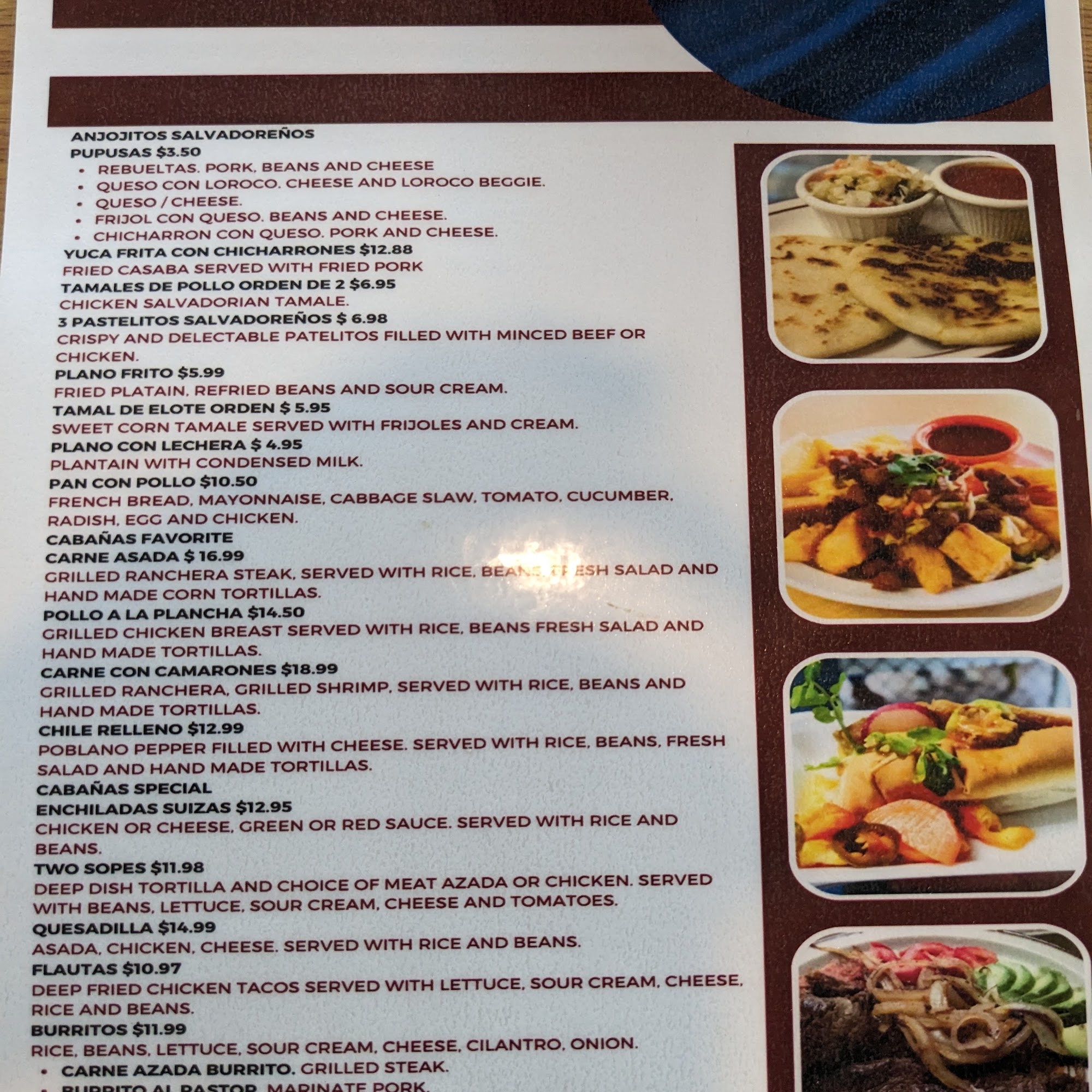 Cabañas Restaurant Menu