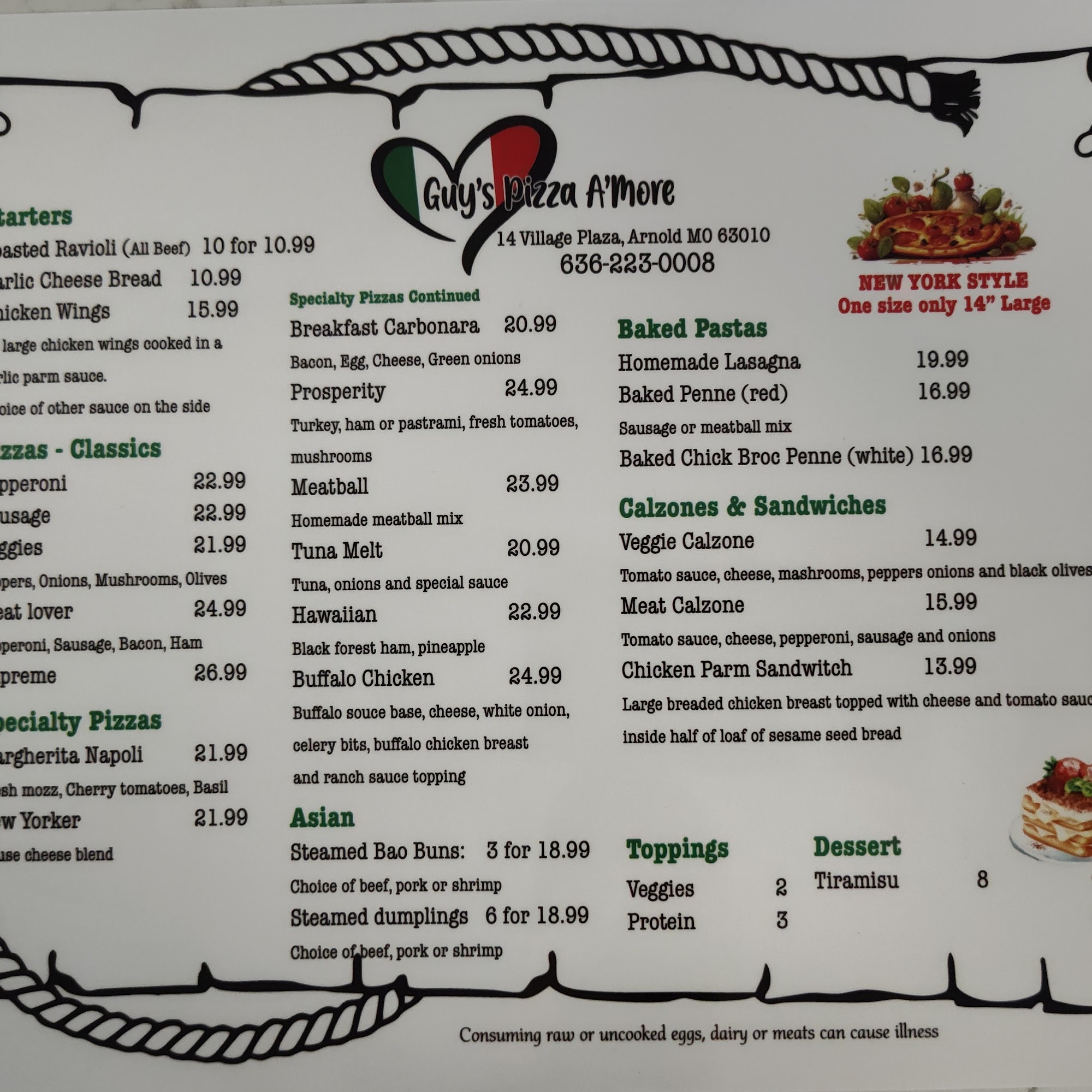 Guys Pizza Amore Menu