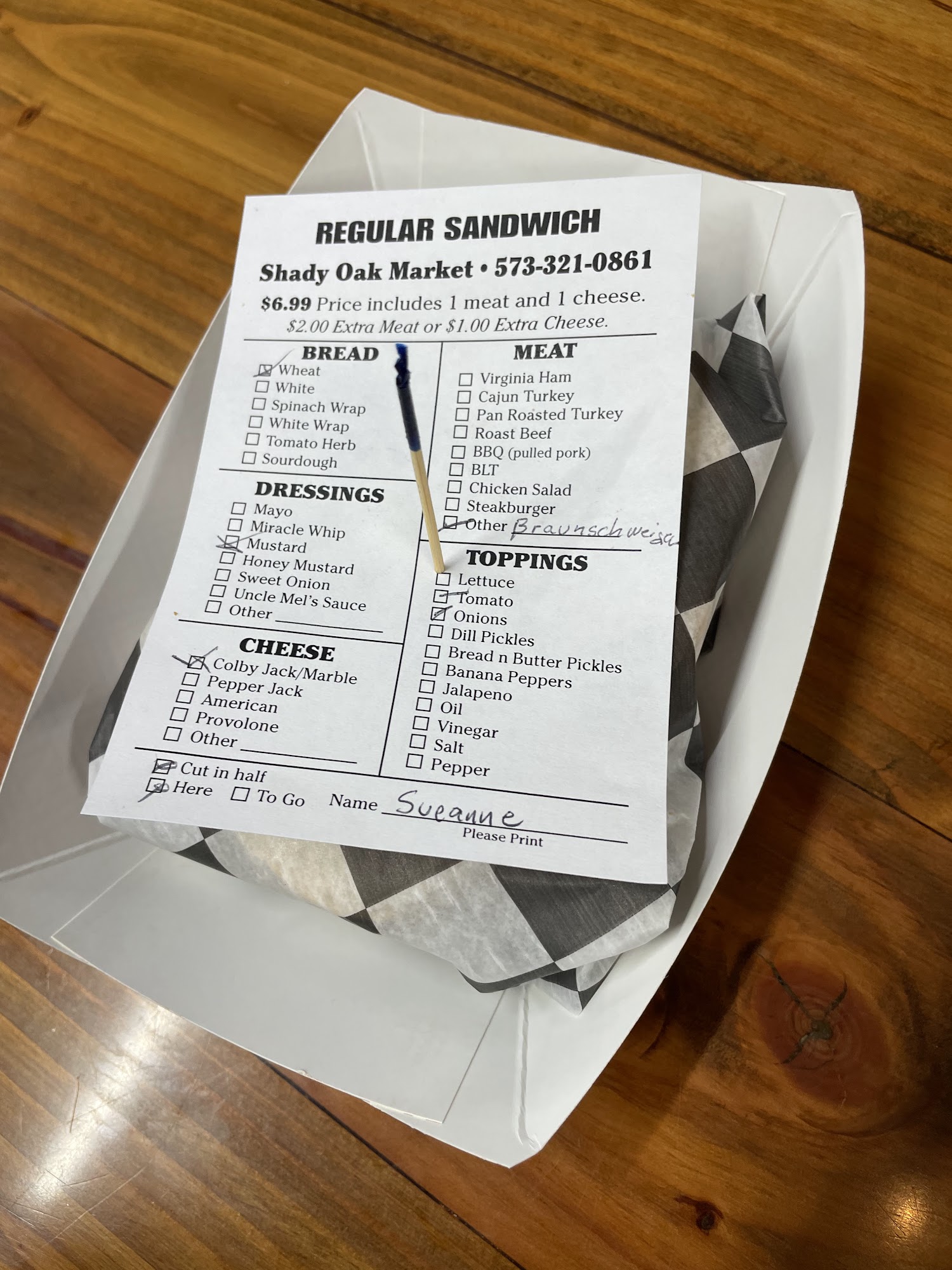 Shady Oak Market Menu