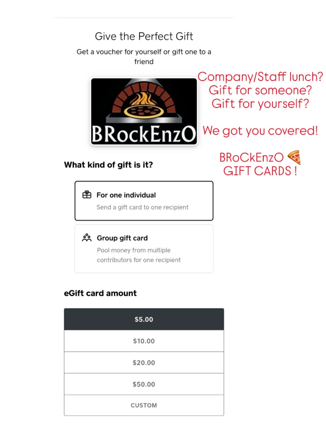 BRockEnzO Pizza Menu