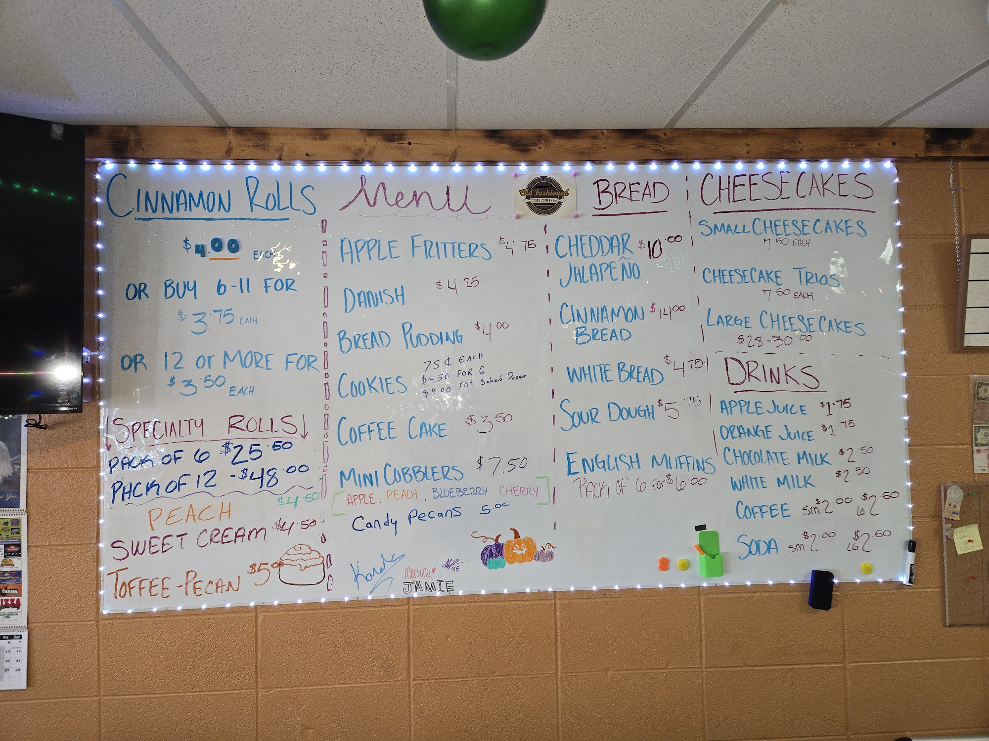 Old Fashioned Dough Company Menu