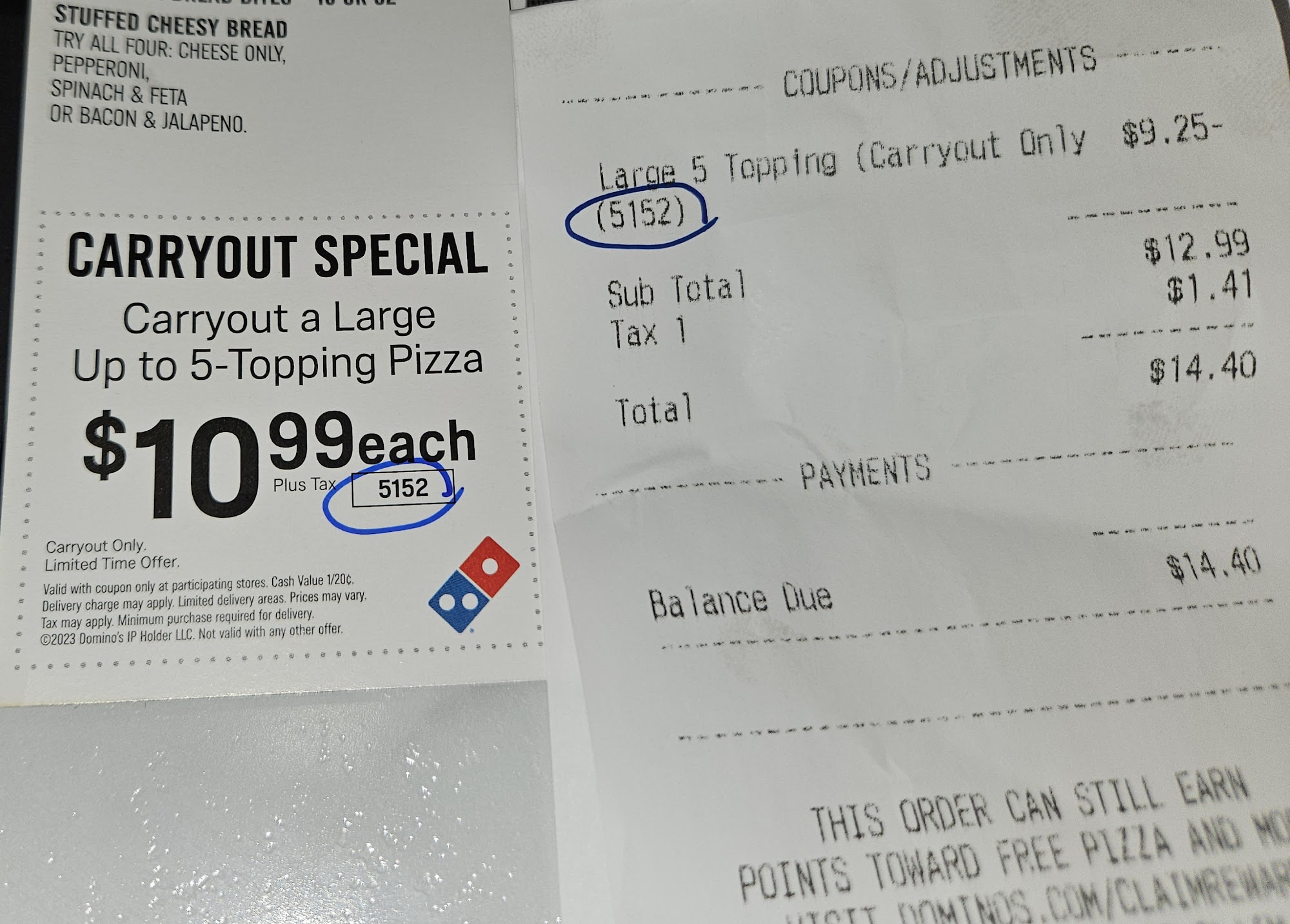 Domino's Pizza Menu