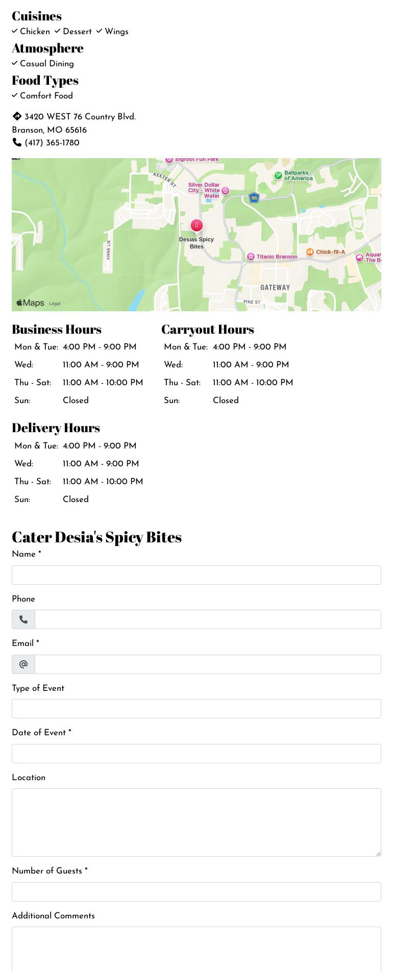 Desia's Spicy Bites Menu