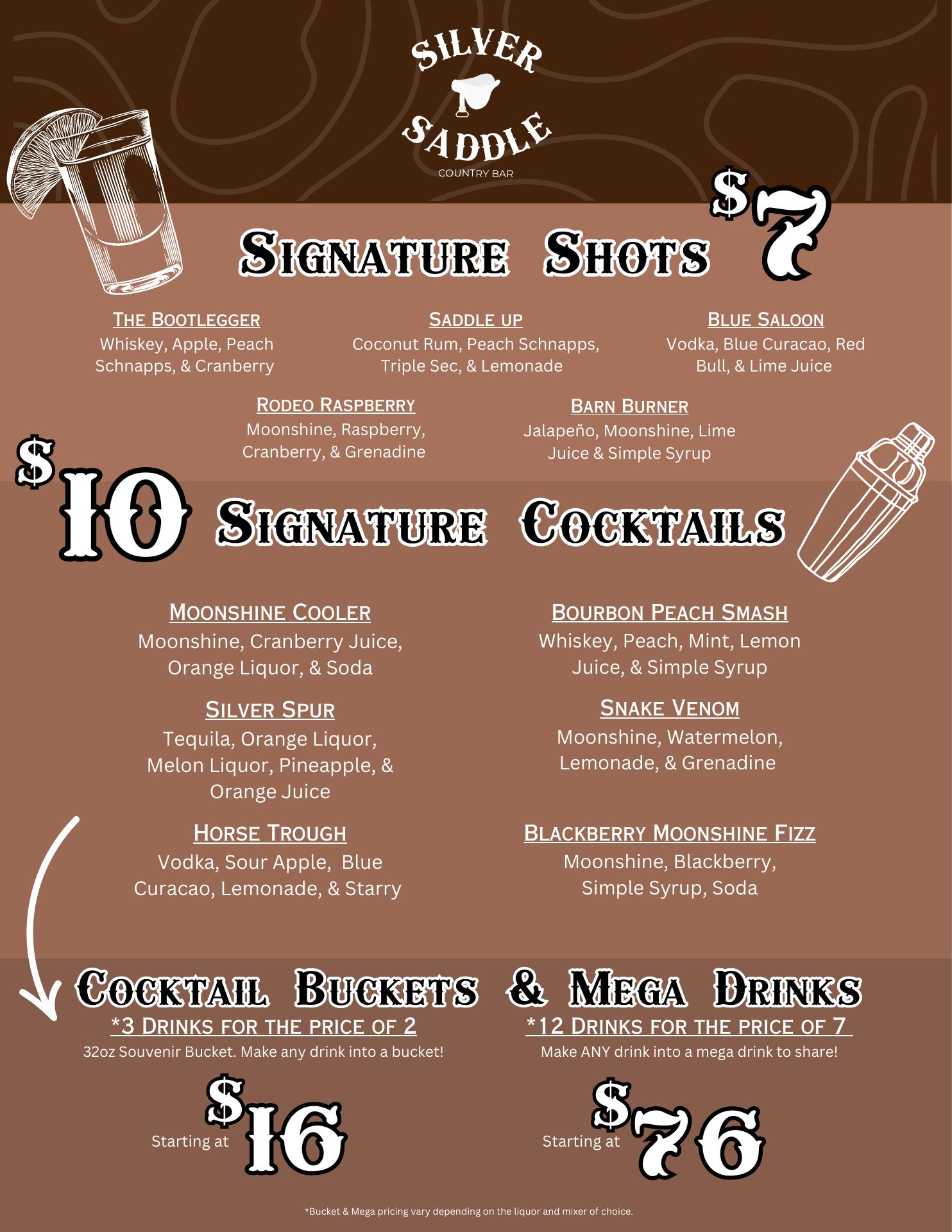 Silver Saddle Country Bar Menu