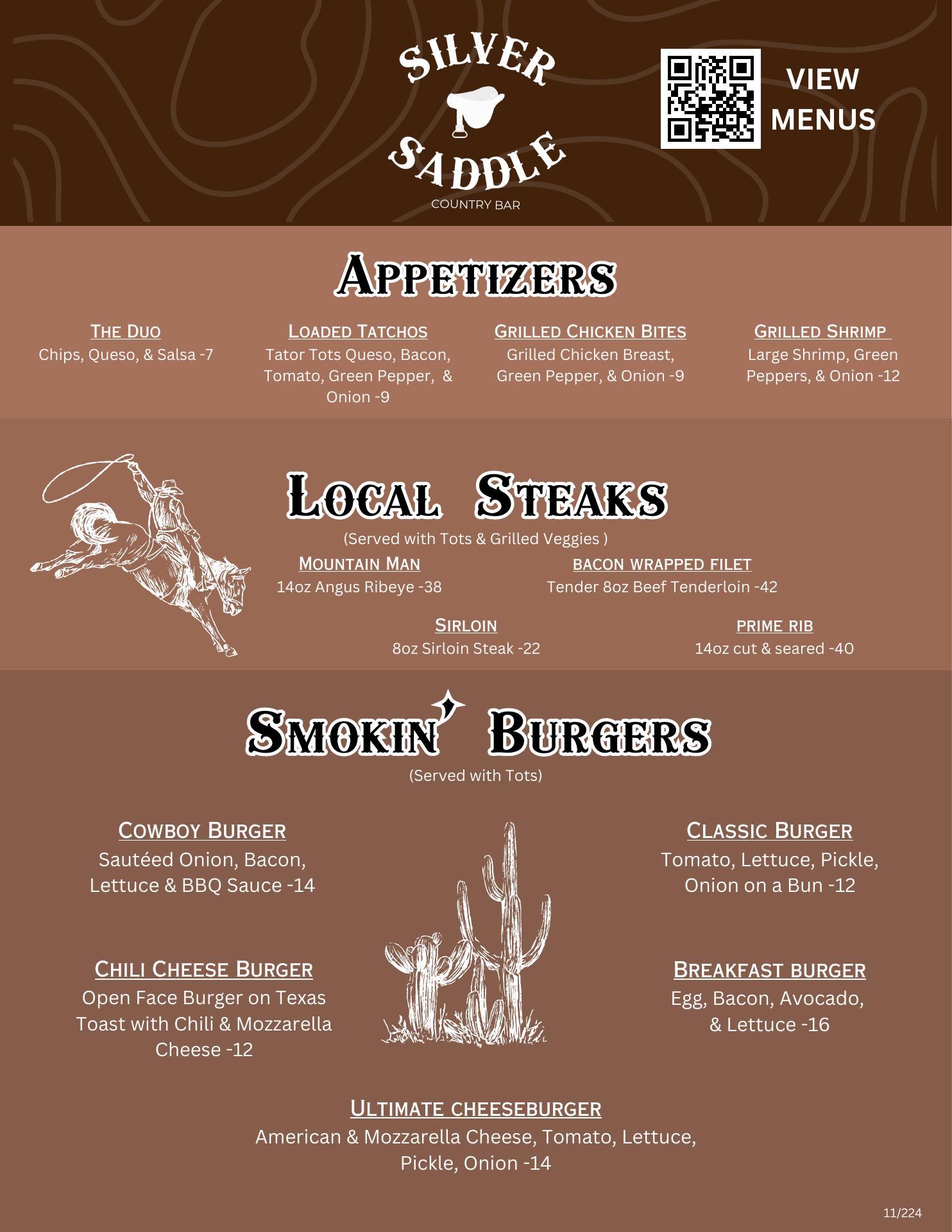 Silver Saddle Country Bar Menu