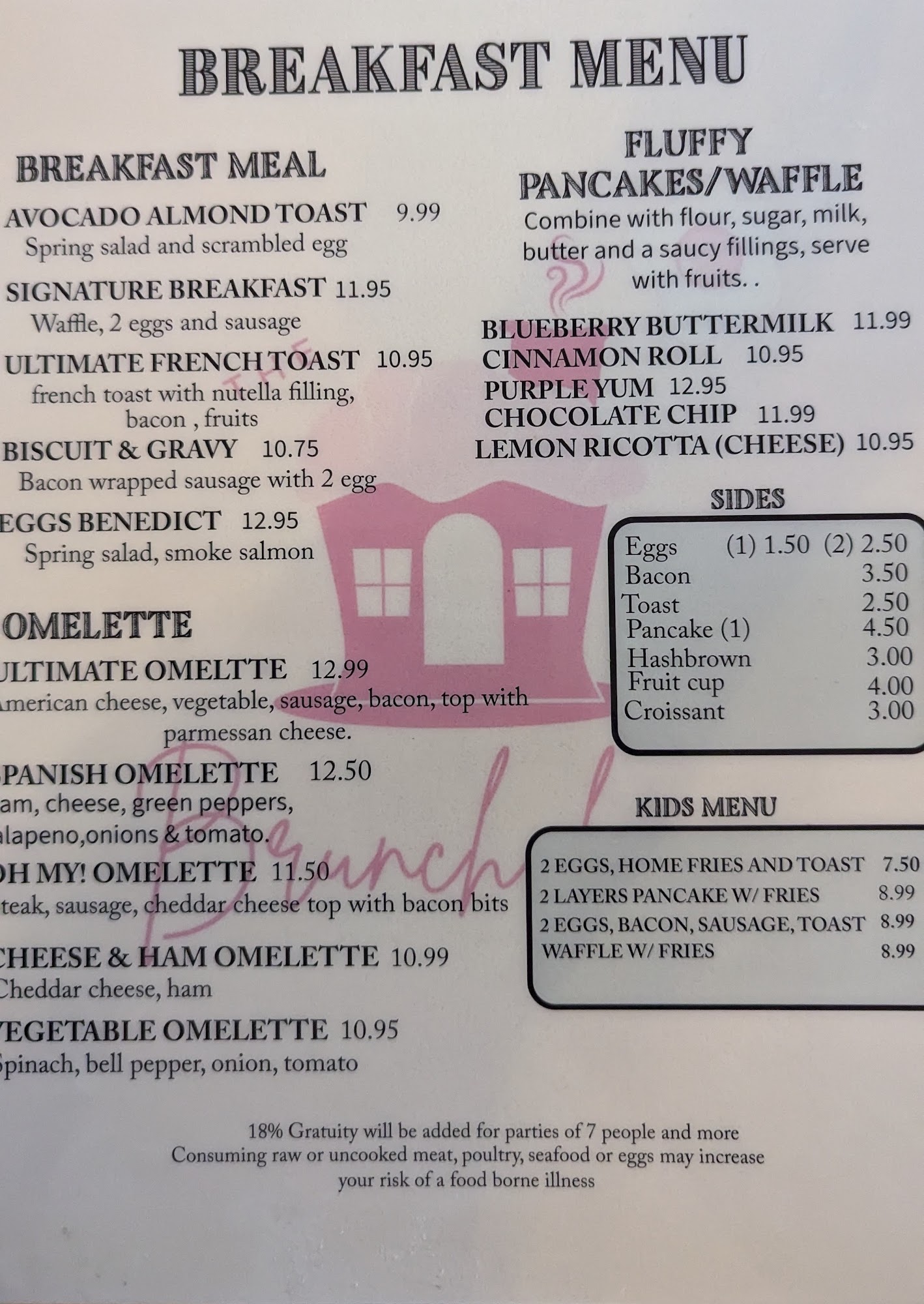 Brunch House Menu