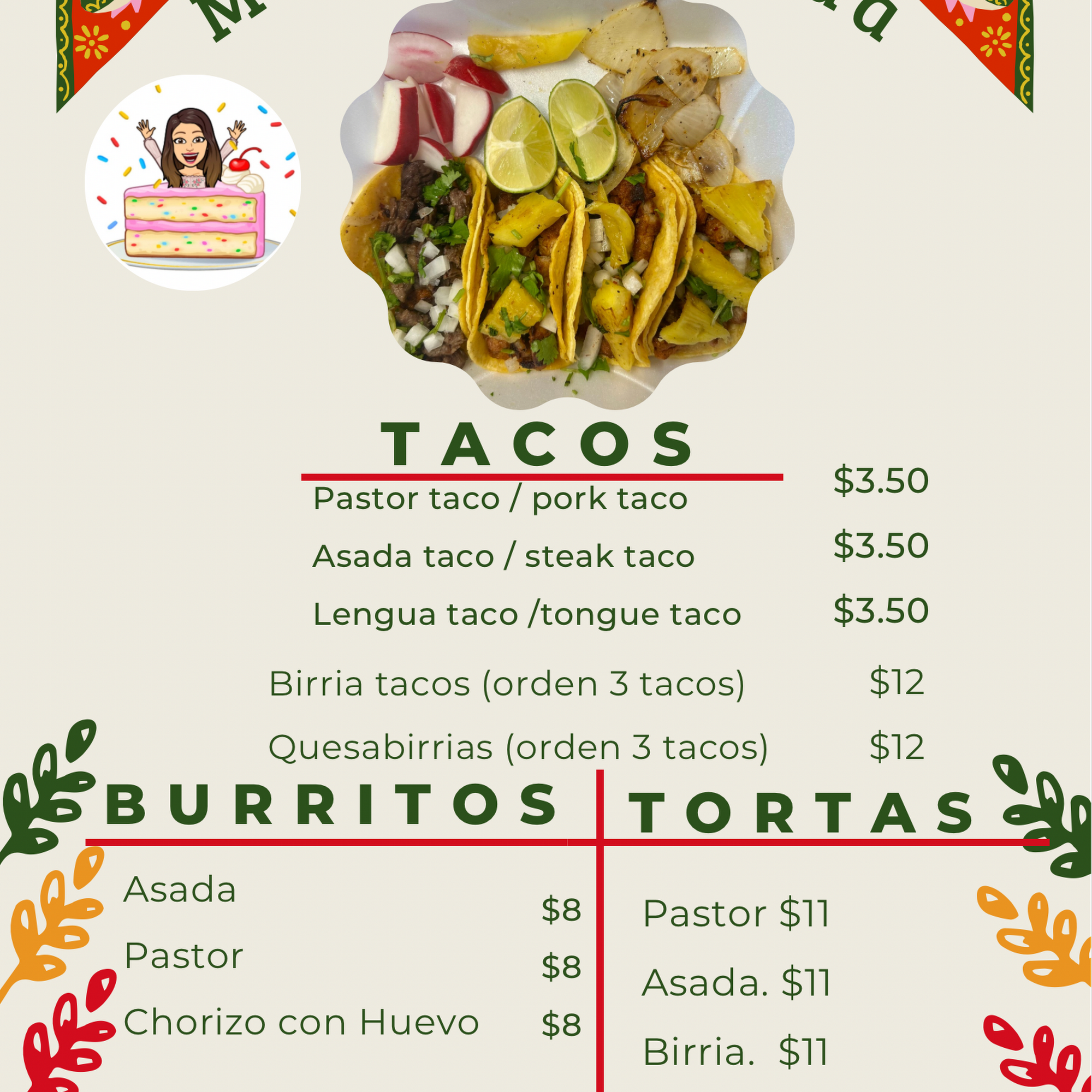 Sindi’s Bakery Menu