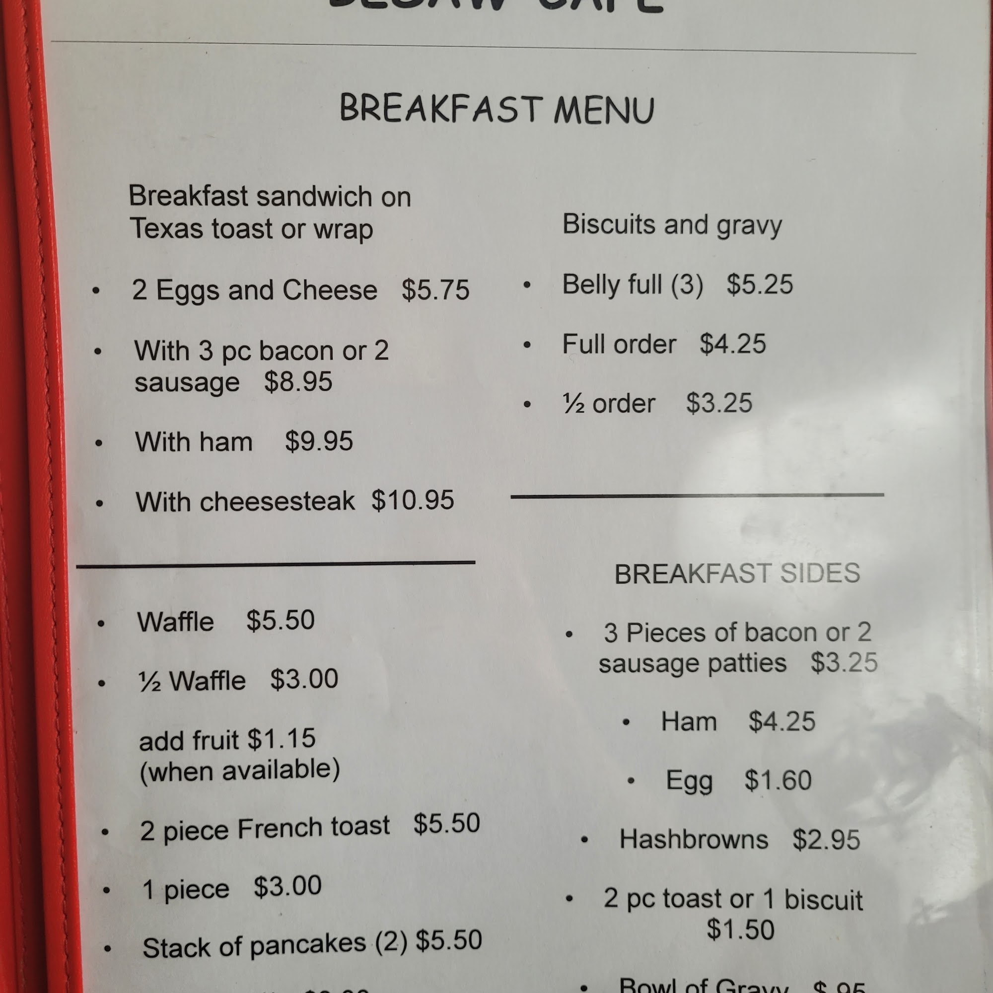 Besaw Cafe Menu