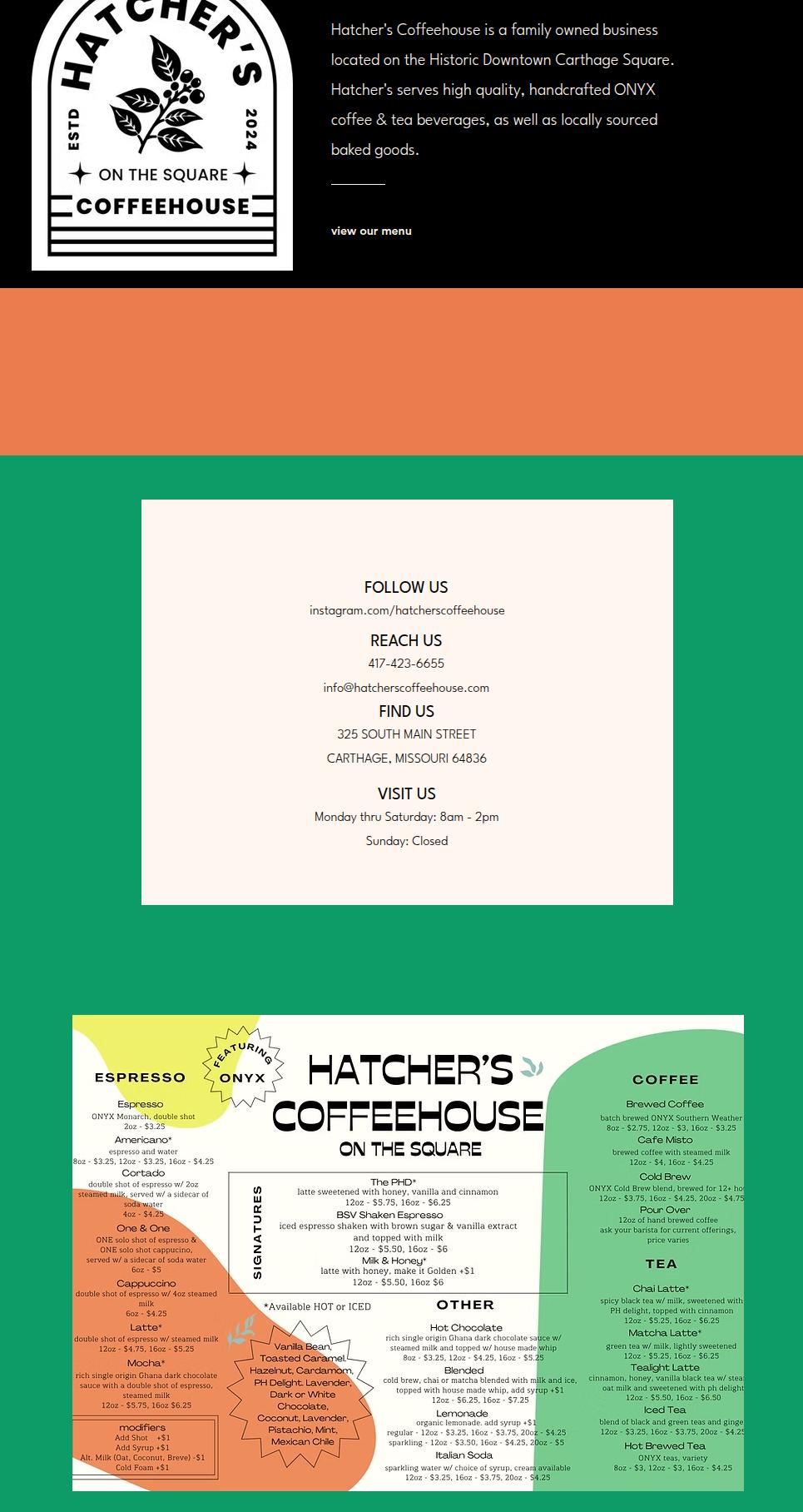 Hatcher's Coffeehouse Menu