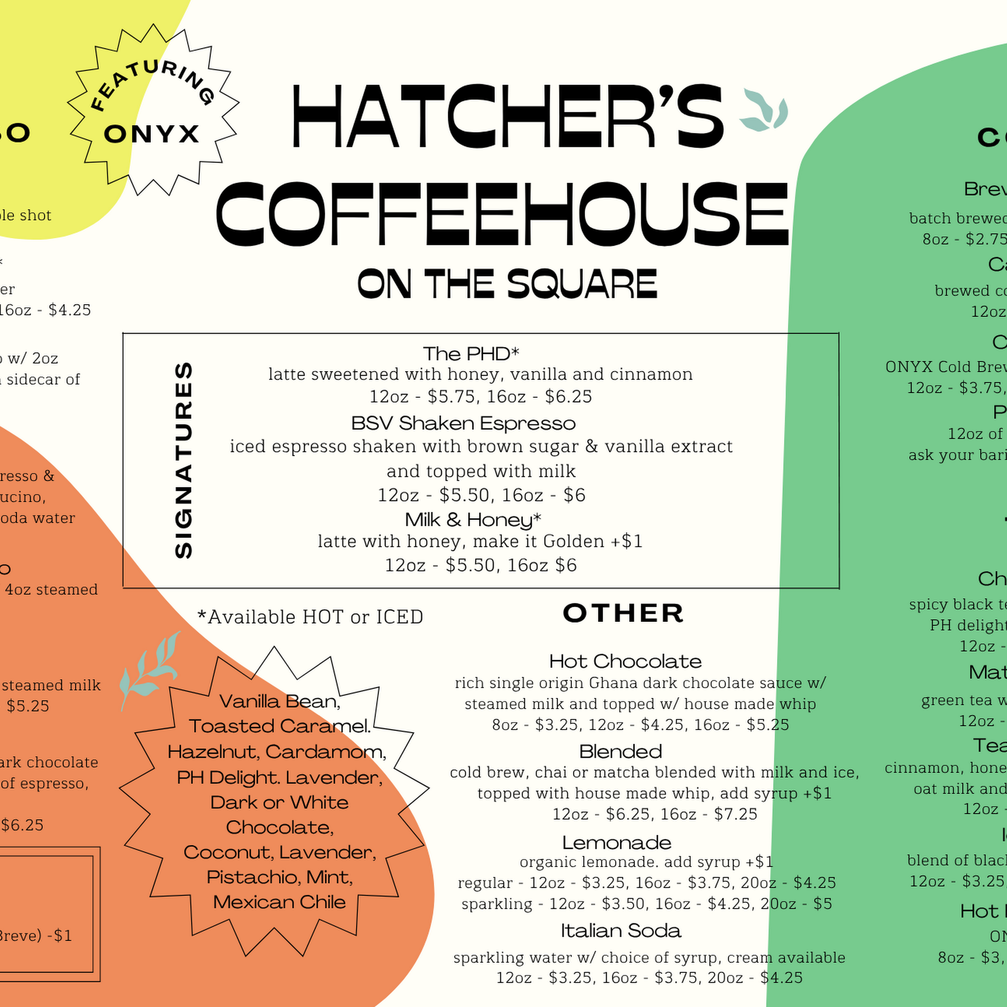 Hatcher's Coffeehouse Menu