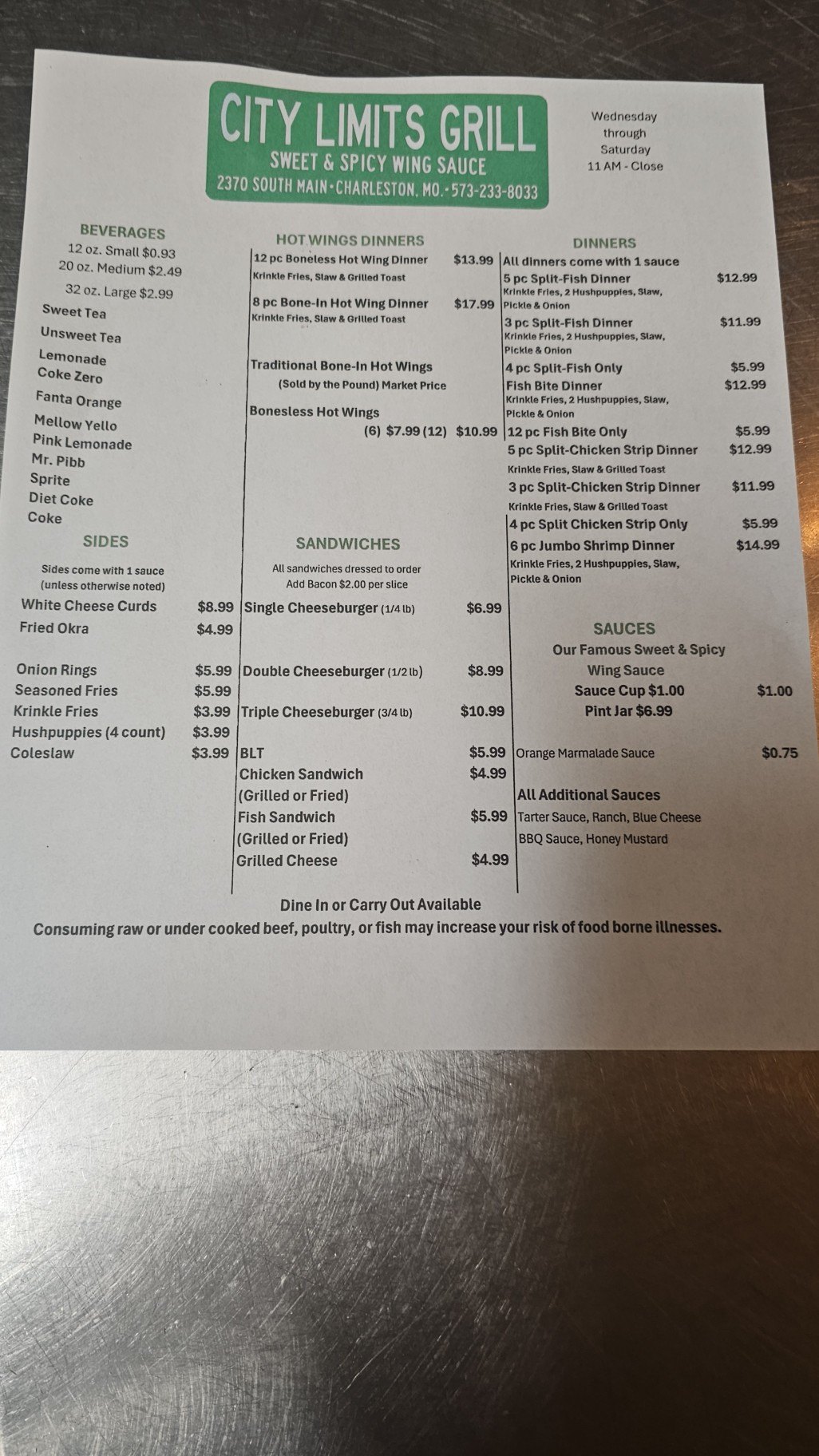 City Limits Grill Menu