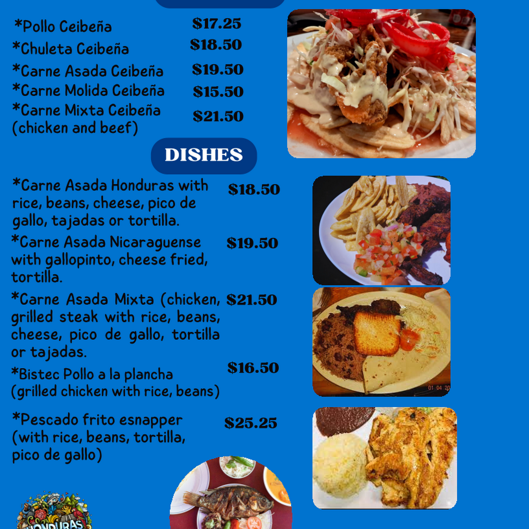 Honduras Restaurant Menu