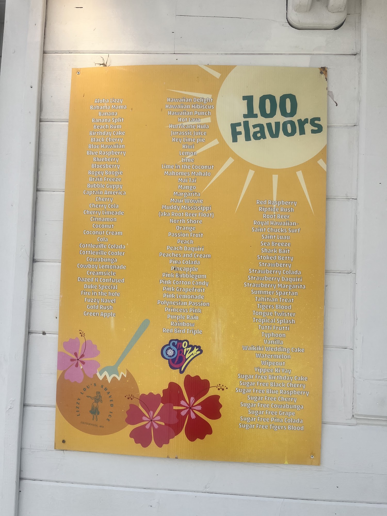 Lizzy Lou's Shaved Ice Menu