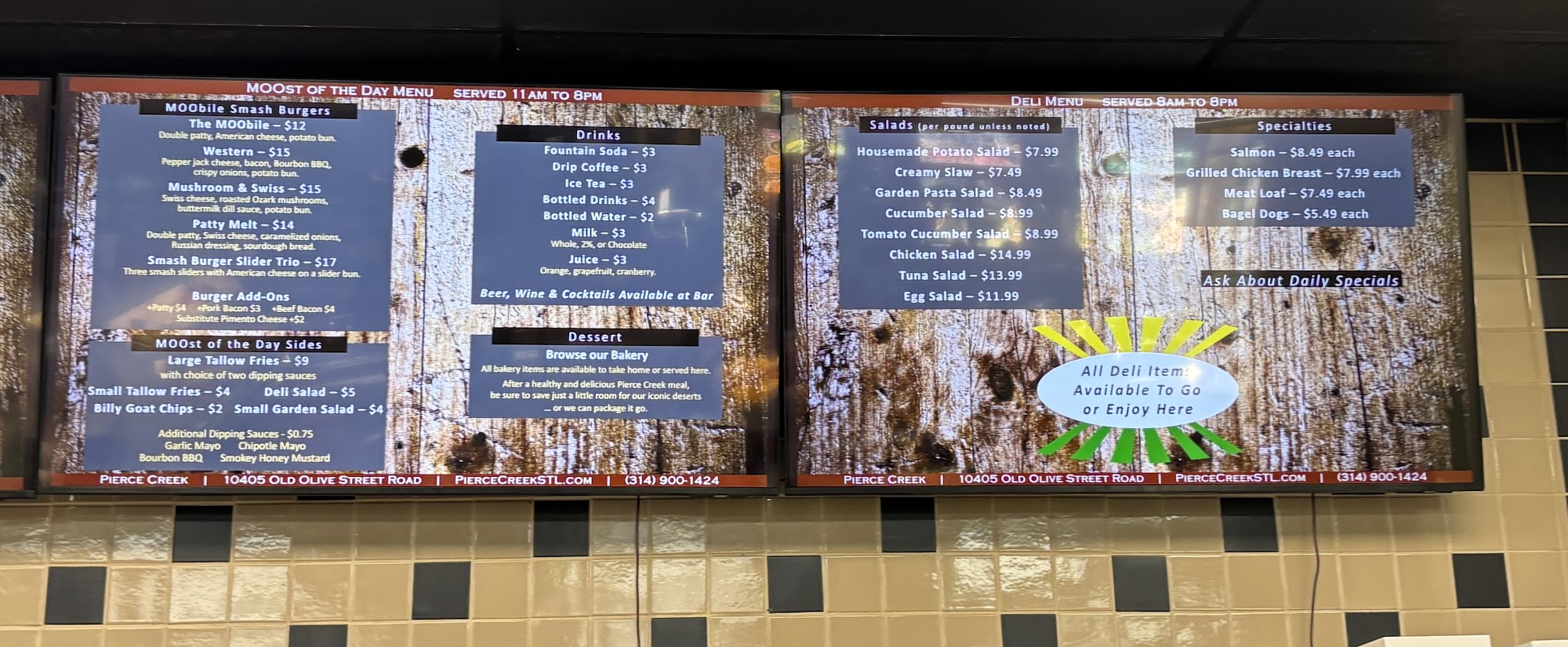 Pierce Creek Menu