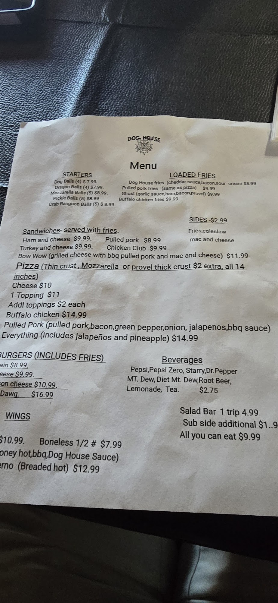 Dog House DeSoto Menu