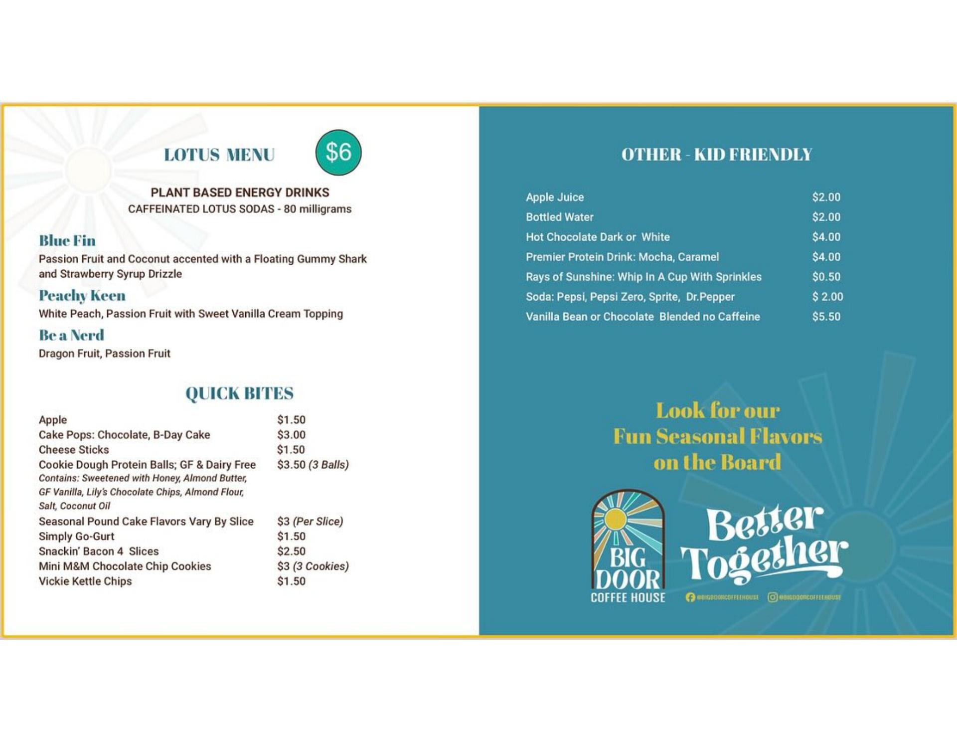 Big Door Coffee House Menu