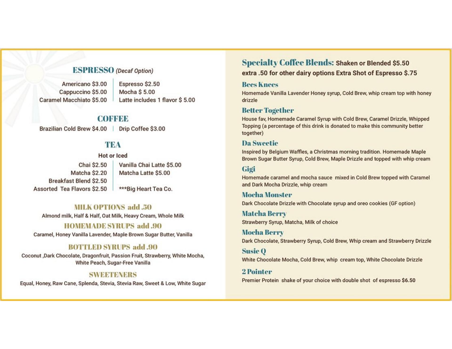 Big Door Coffee House Menu