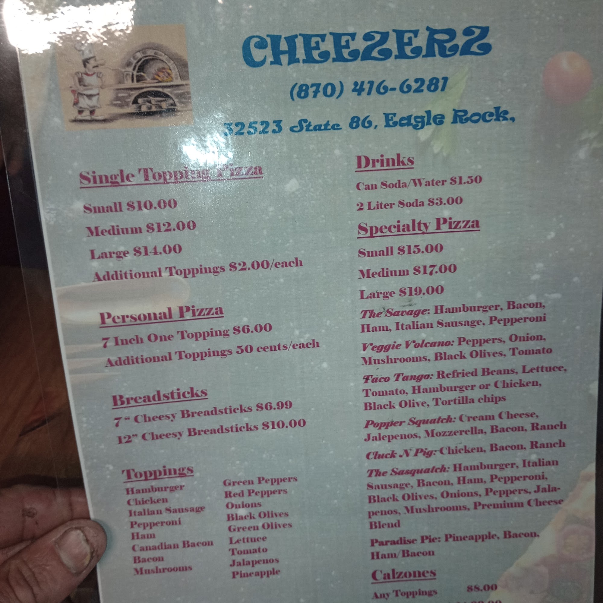 Cheezers Menu