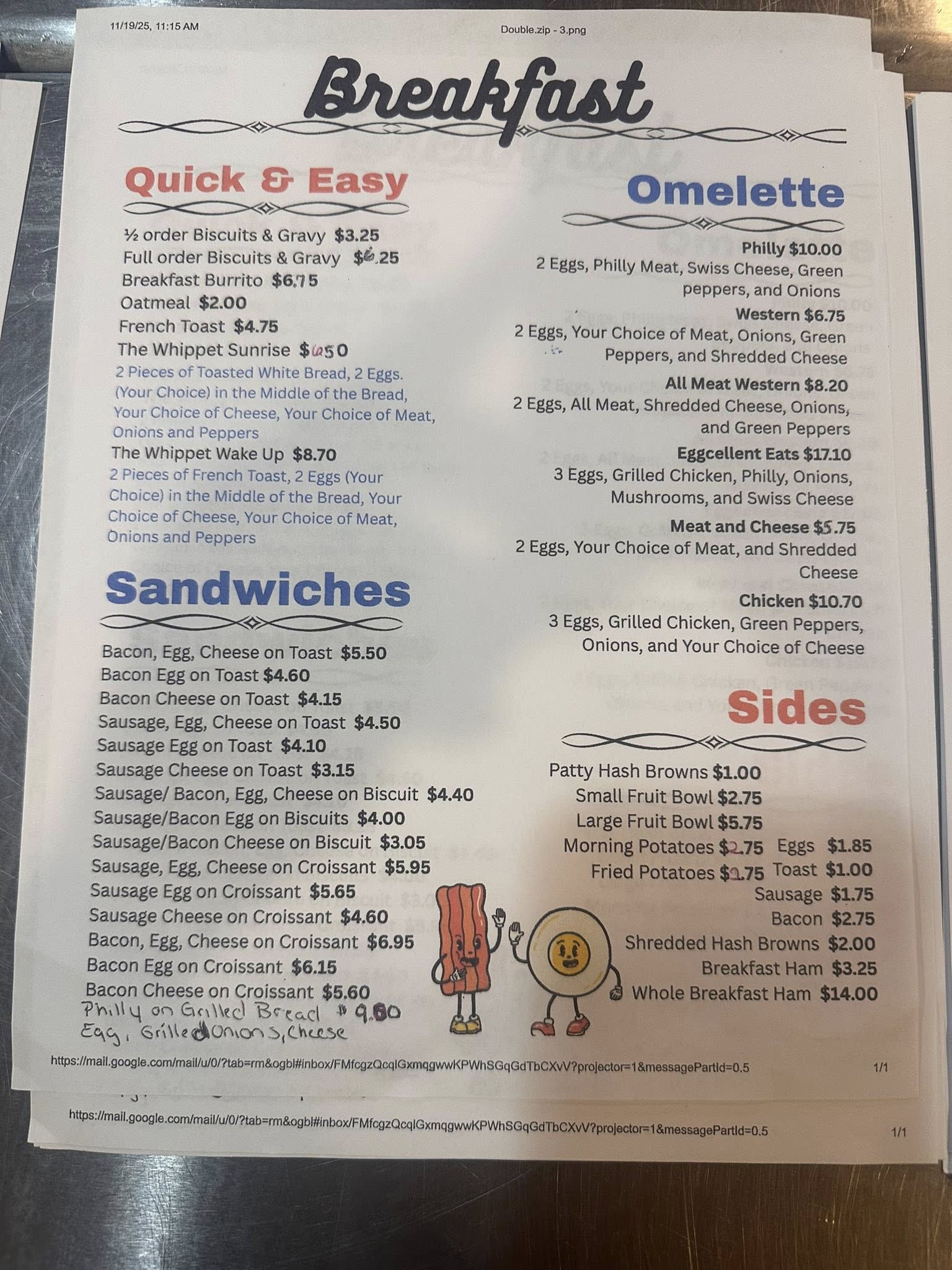 Double A Cafe Menu