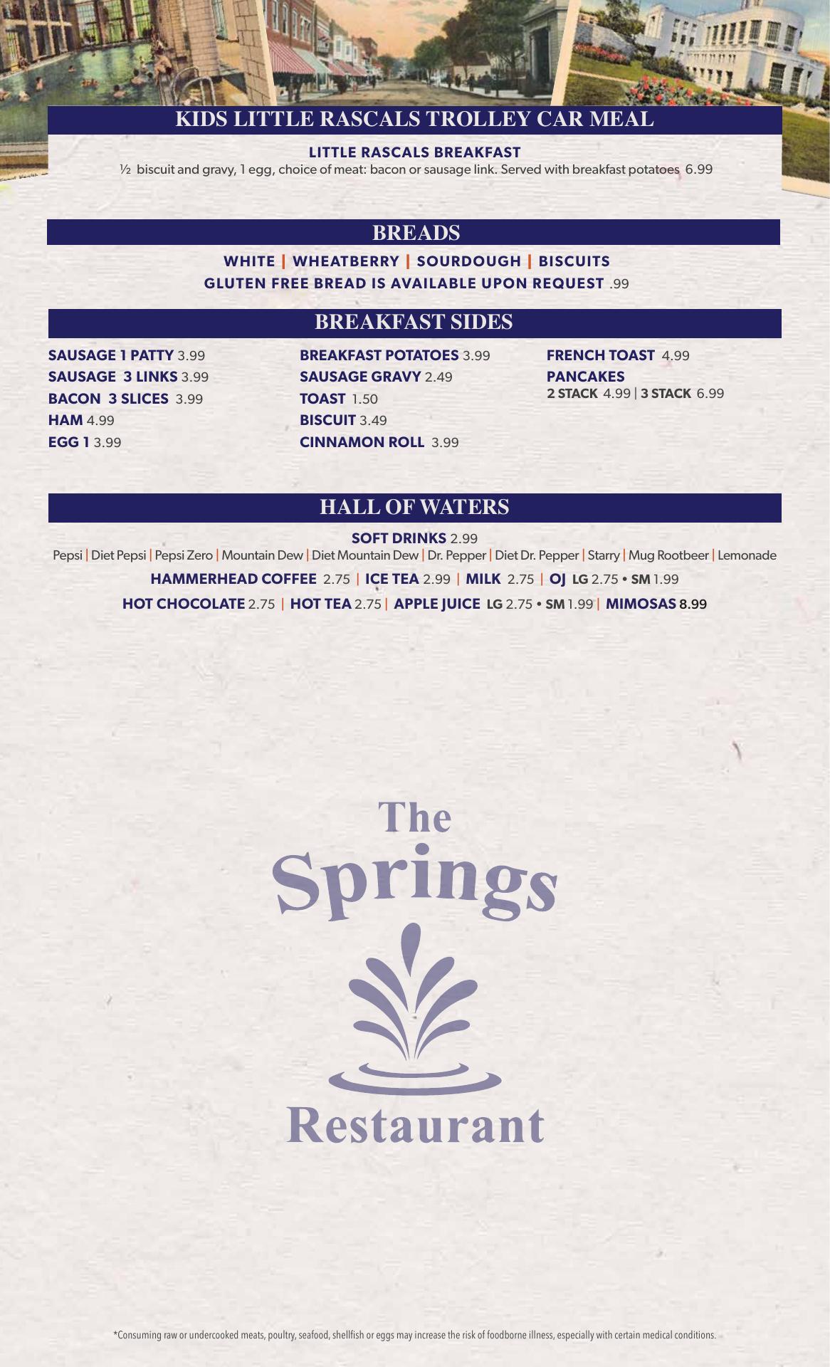 The Springs Restaurant Menu