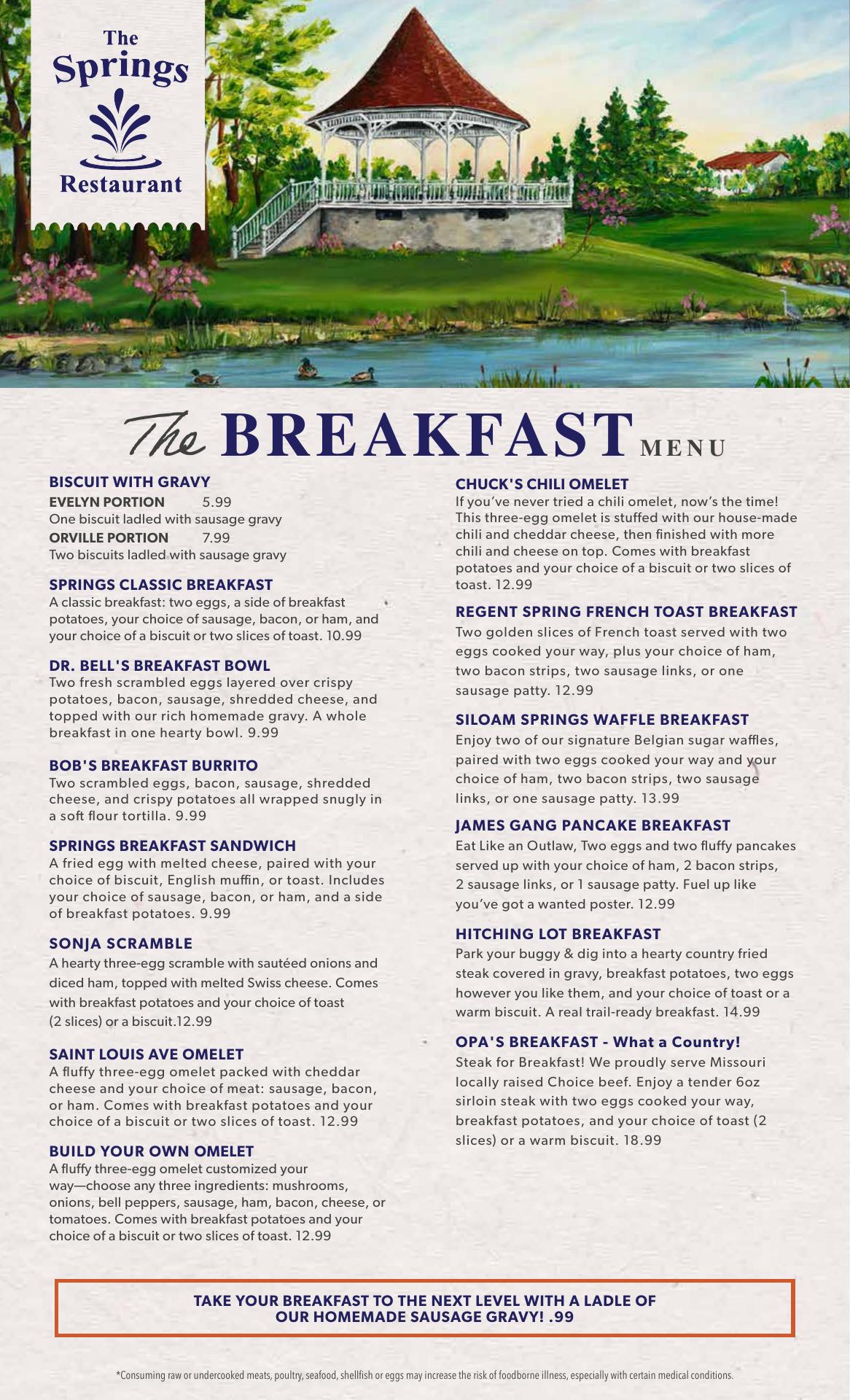 The Springs Restaurant Menu