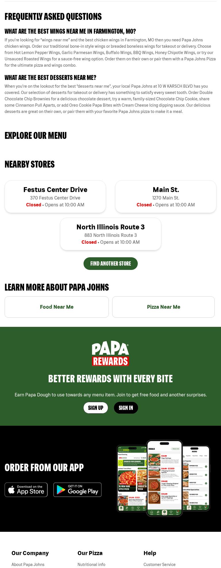 Papa Johns Pizza Menu