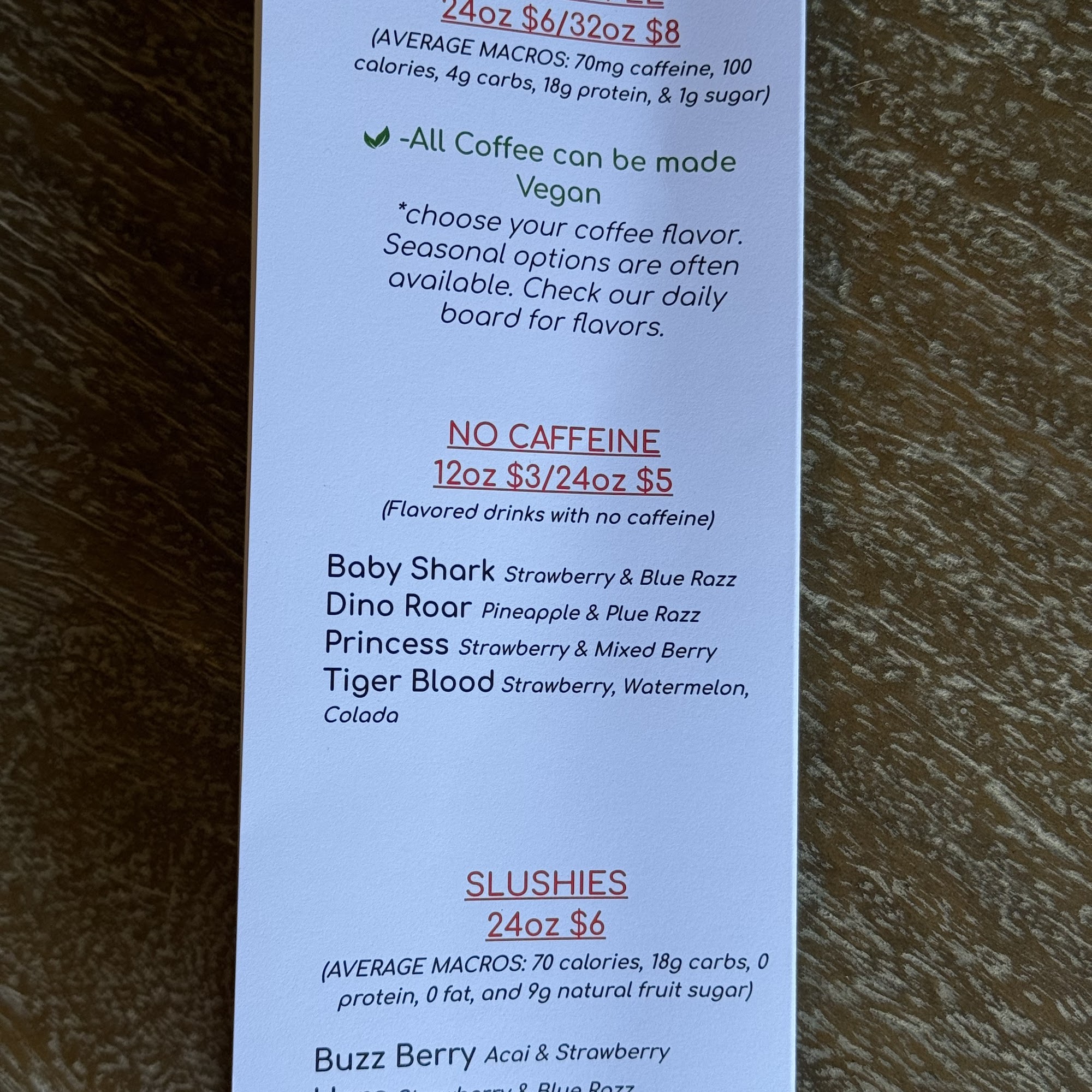 Fired-Up Nutrition Menu