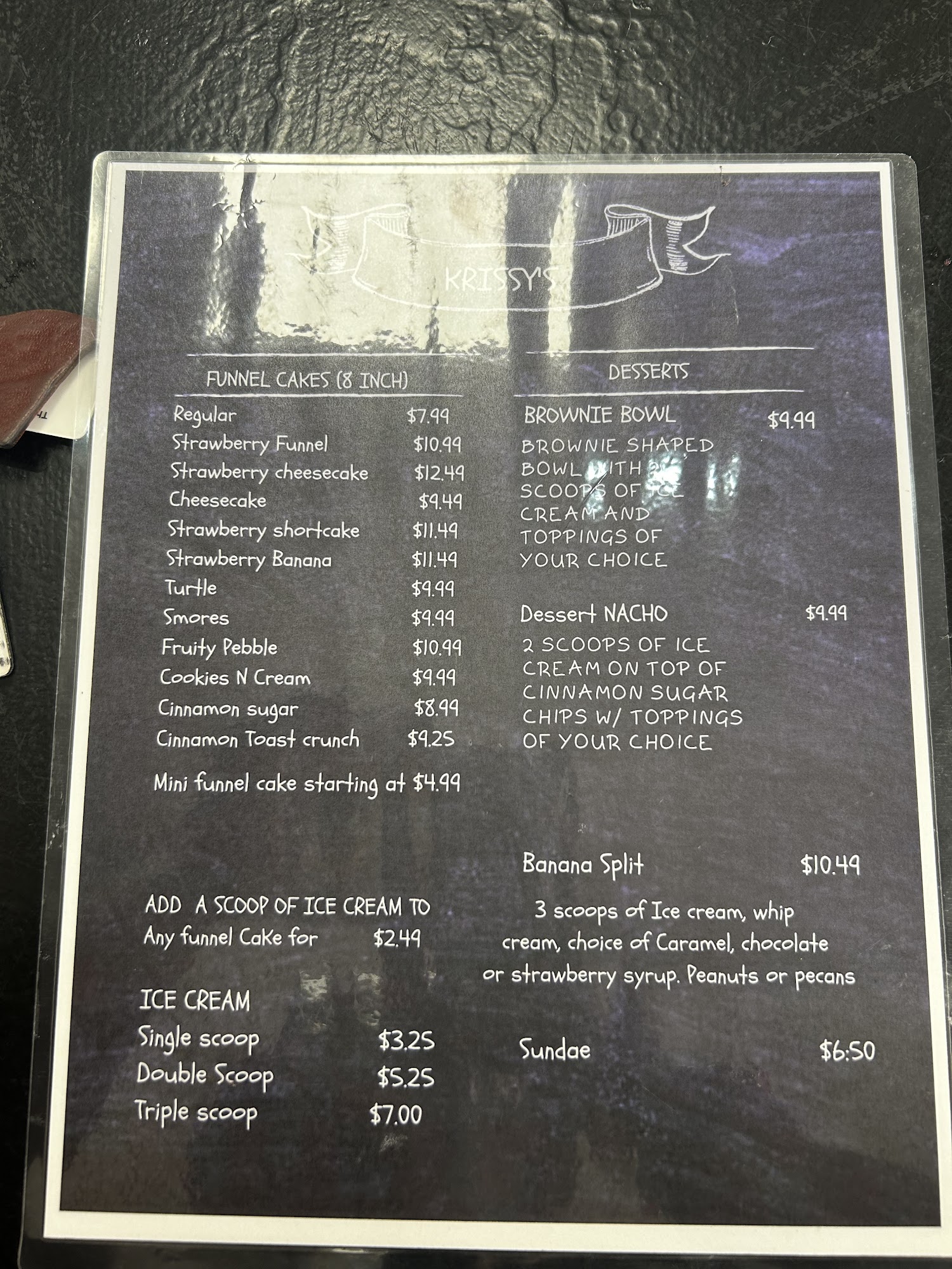 Krissy's Drinks and Snack Shop Menu