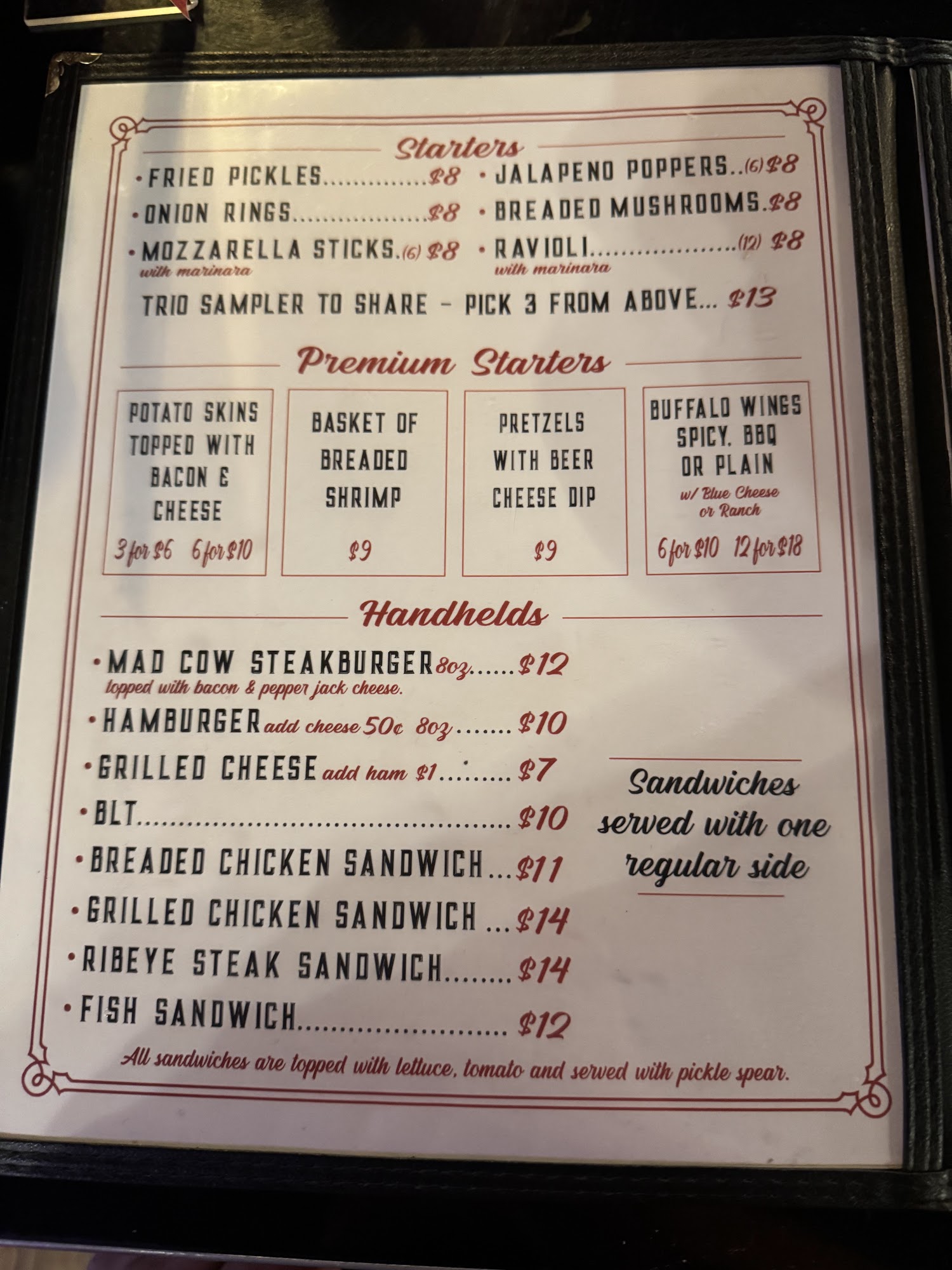 Mad Cow Steakhouse Menu