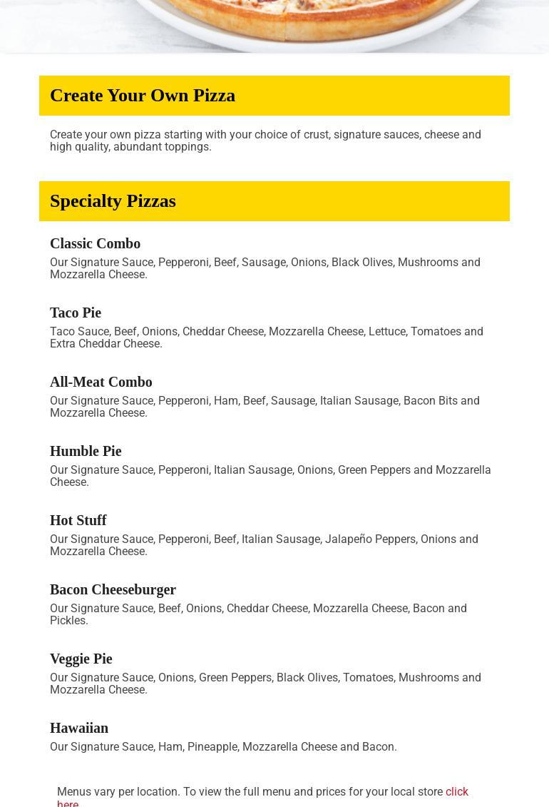 Godfather's Pizza Express Menu