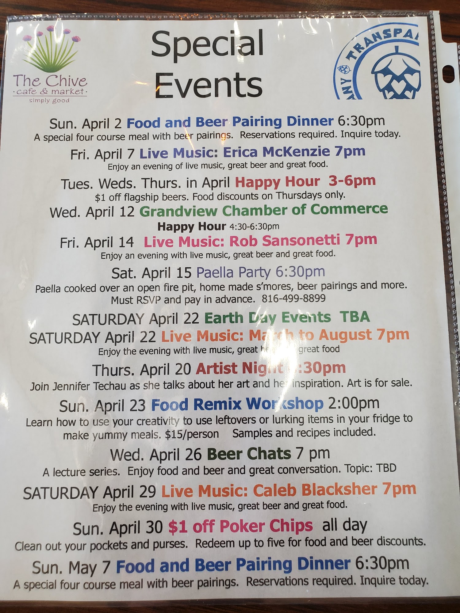 Transparent Brewing Company Menu