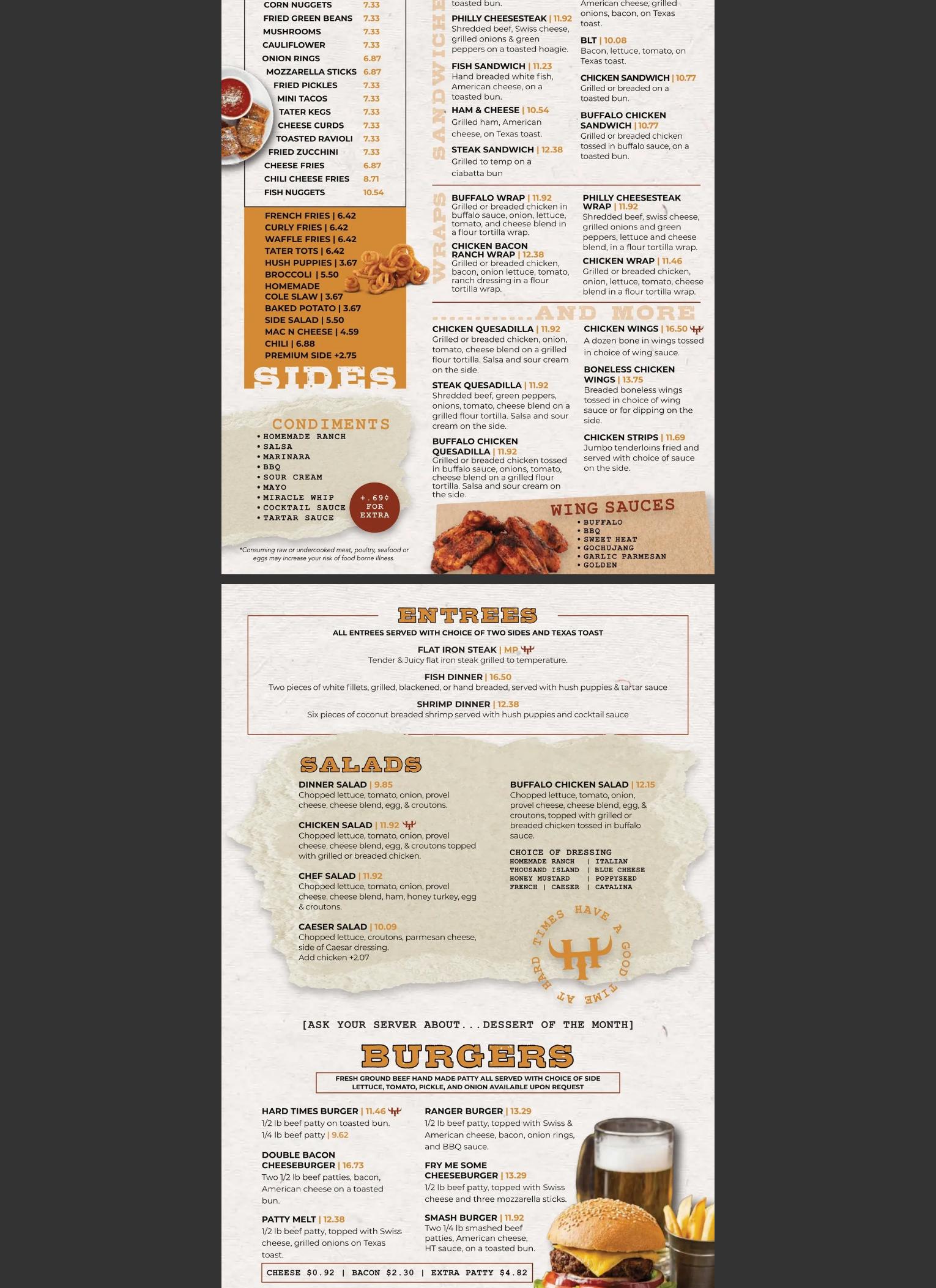 Hard Times Bar and Grill Menu