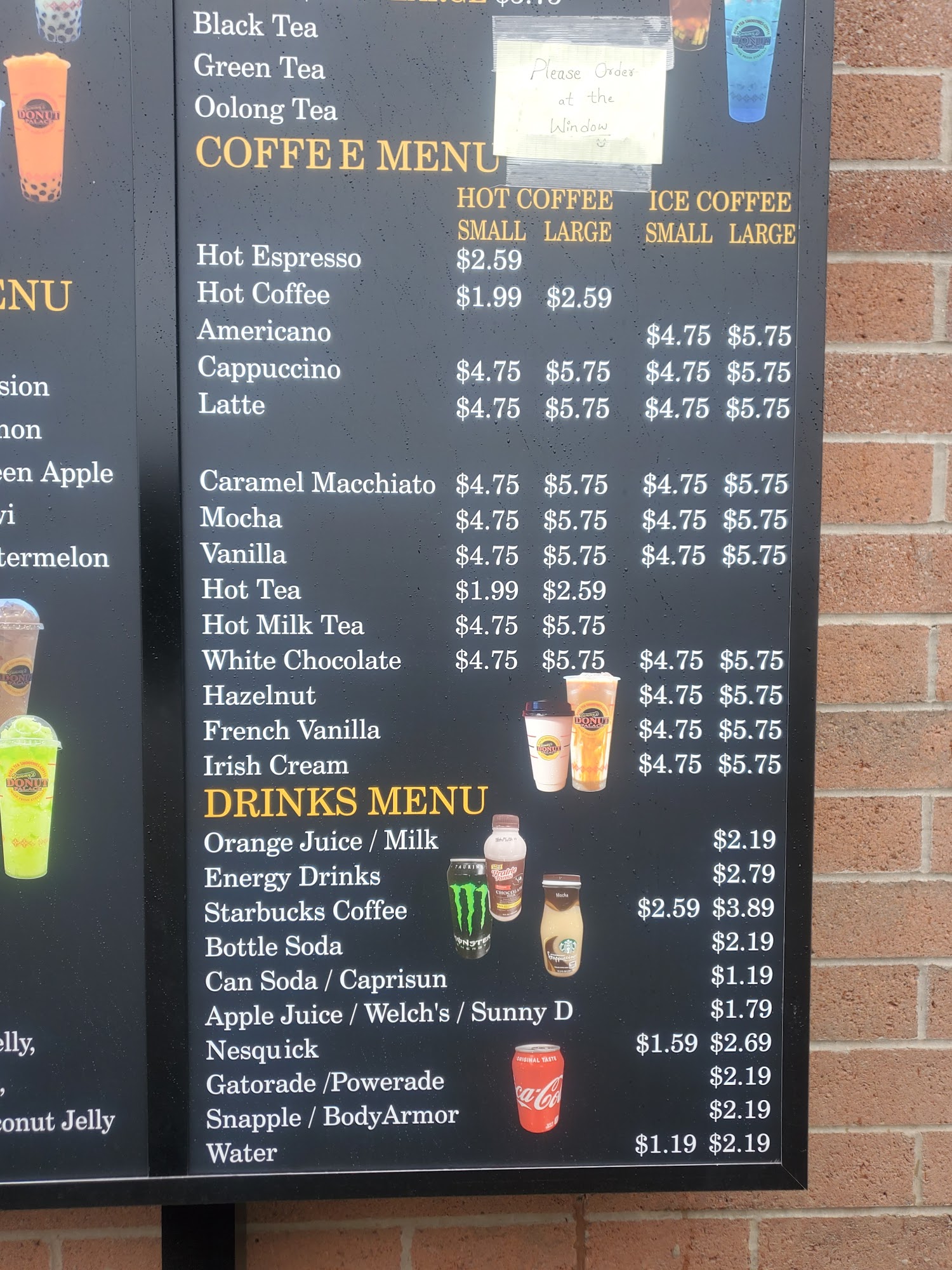 Yummy donut palace.boba tea.smoothies.coffee Menu