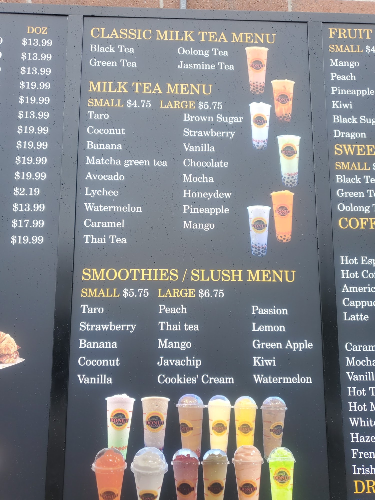 Yummy donut palace.boba tea.smoothies.coffee Menu