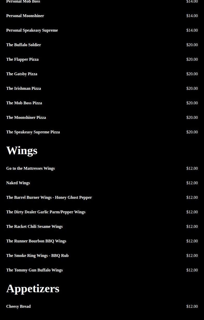 The Brick & Barrel LLC Menu