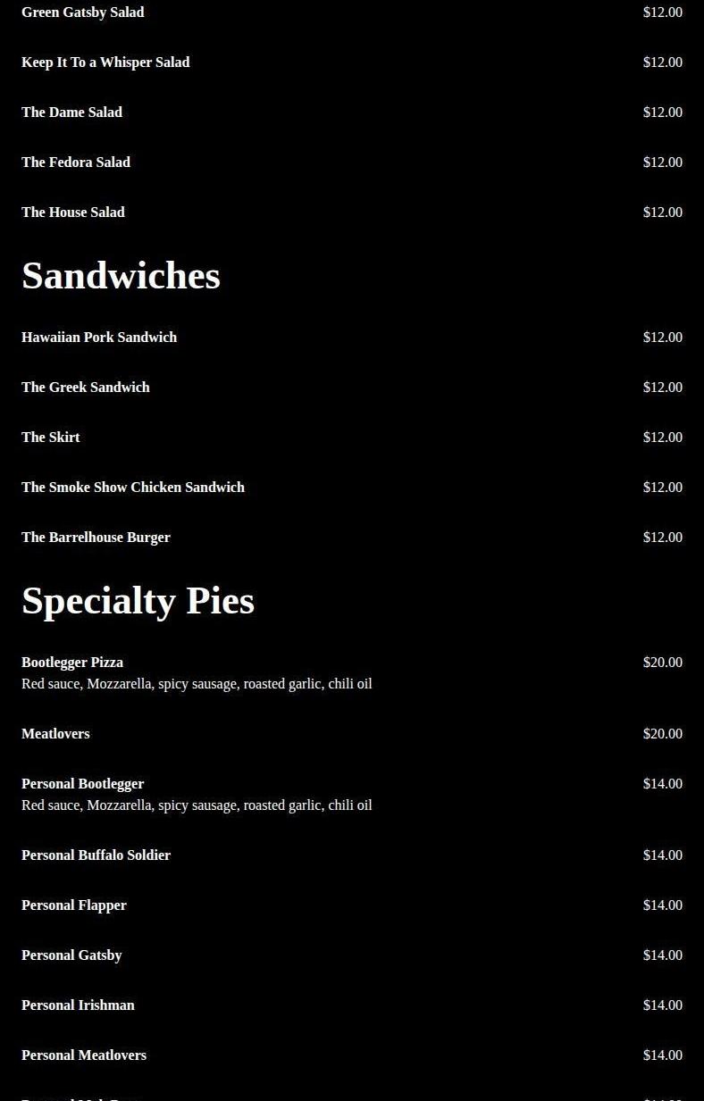 The Brick & Barrel LLC Menu