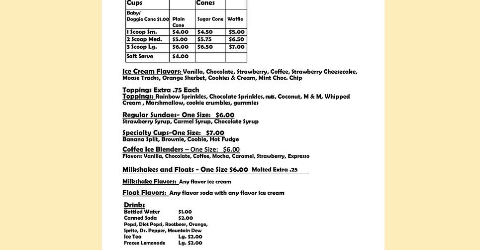 Taste-T-Stop, LLC Menu