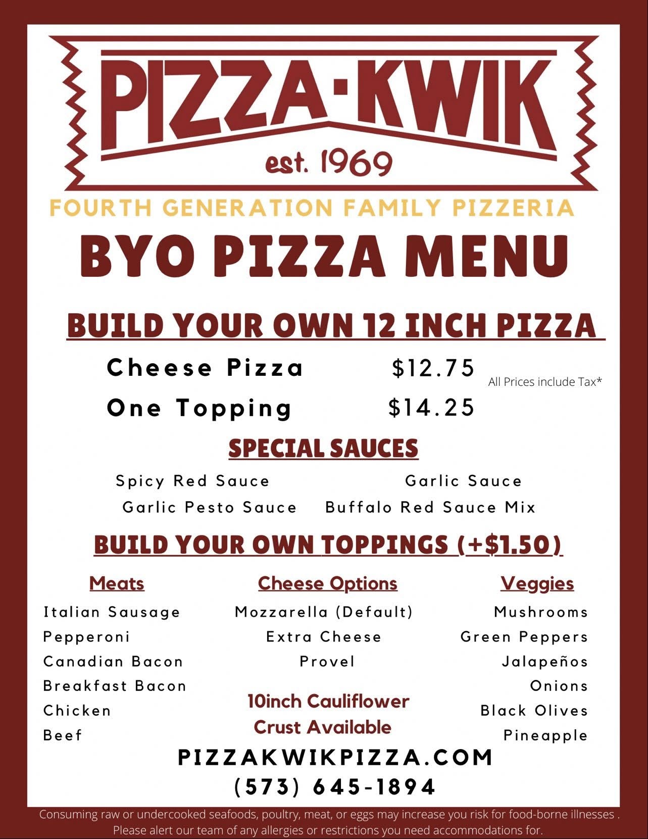 Pizza Cure Menu